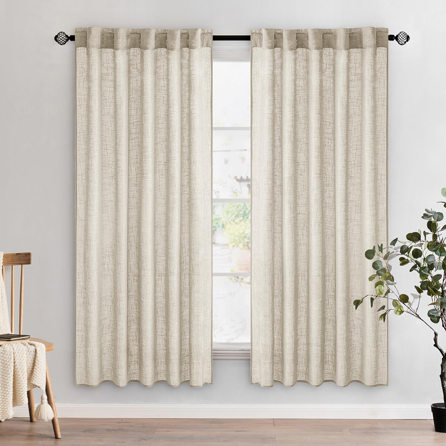MIULEE Taupe Linen Curtains 84 Inch Length for Bedroom Living Room, Soft Thick Linen Textured Window Drapes Semi Sheer Light Filtering Back Tab Rod Pocket Burlap Look Farmhouse Country Decor, 2 Panels