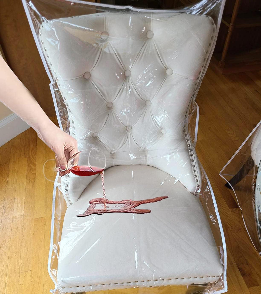 6 Pack Plastic Dining Room Chair Covers, Water Proof Clear Chairs Cover for Kitchen and Outdoor, Vinyl Transparent Stool Seat Protectors for Cat, Toddler, Kids' Messes, No Dust/Spills