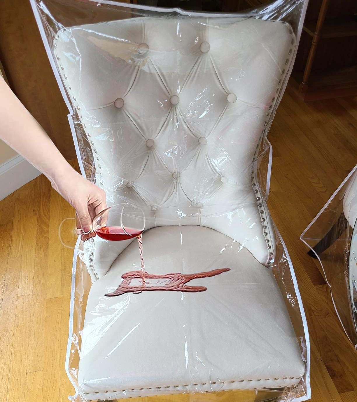 6 Pack Plastic Dining Room Chair Covers, Water Proof Clear Chairs Cover for Kitchen and Outdoor, Vinyl Transparent Stool Seat Protectors for Cat, Toddler, Kids' Messes, No Dust/Spills