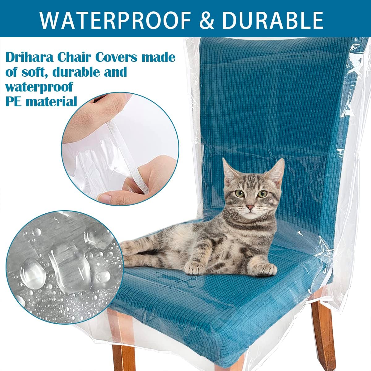 6 Pack Plastic Chair Covers, Clear Dining Room Chairs Cover Set, Transparent Waterproof Seat Protector from Cat Scratch, Dust, Spill, Pet Hair and Easy Clean