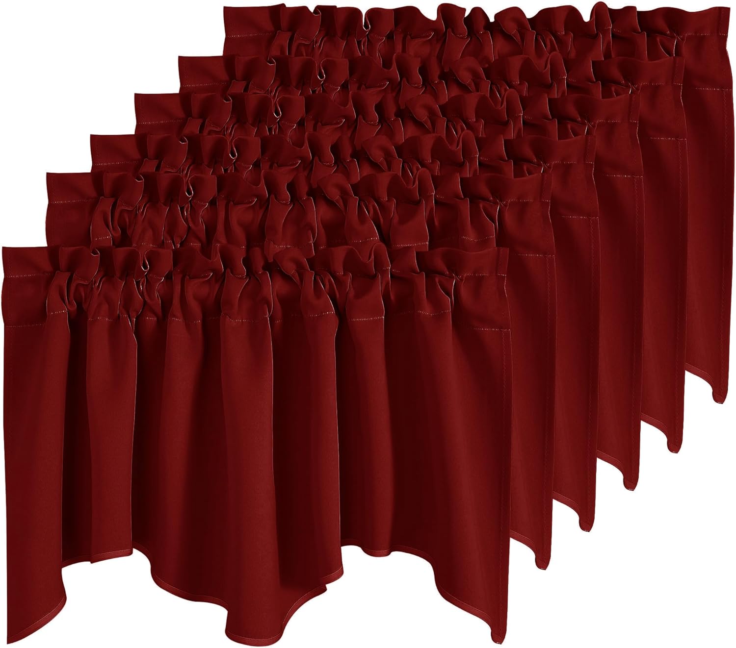 NICETOWN Burgundy Red Blackout Valances, Thermal Insulated Elegant W52 x L18 Scalloped Rod Pocket Curtains Small Window Treatment Tiers Home Decor Panels for Office/Living Room/Christmas, 2 Pairs