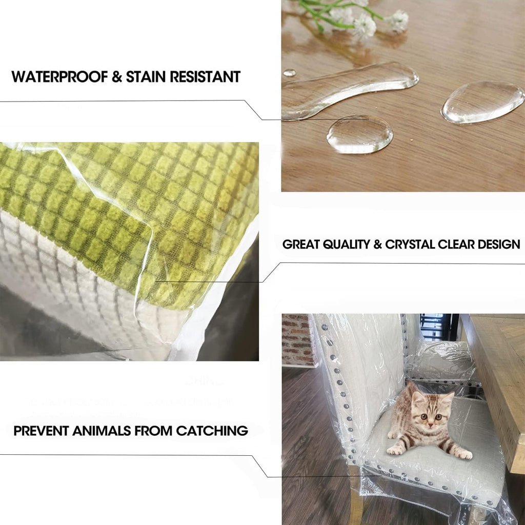 6 Pack Plastic Dining Room Chair Covers, Water Proof Clear Chairs Cover for Kitchen and Outdoor, Vinyl Transparent Stool Seat Protectors for Cat, Toddler, Kids' Messes, No Dust/Spills
