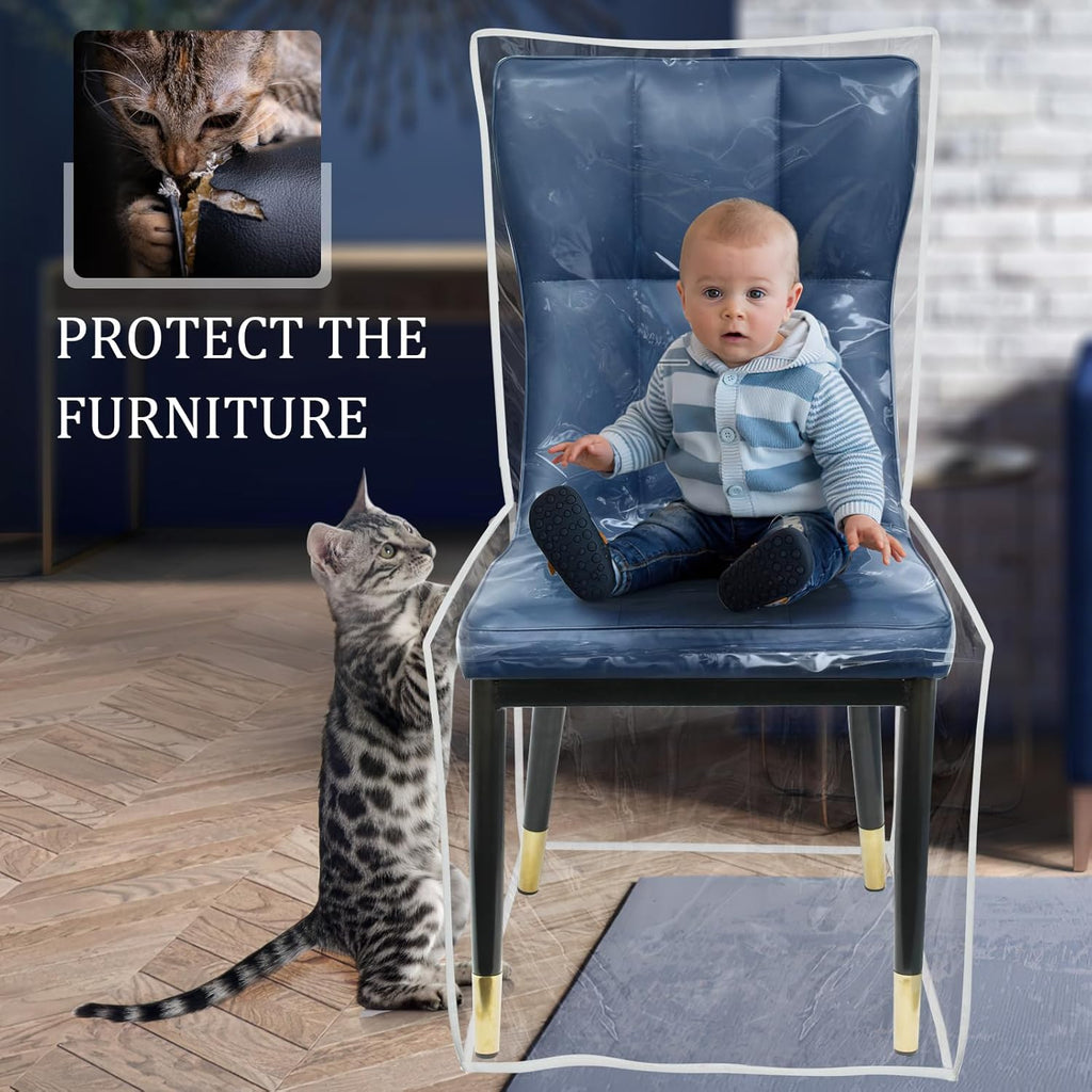 6 Pack Full-Size Plastic Dining Chair Covers,Clear PVC Seat Protectors for Dining Room, Waterproof and Dustproof Chair Slipcover (6, W22 x D20 x H41 inches)