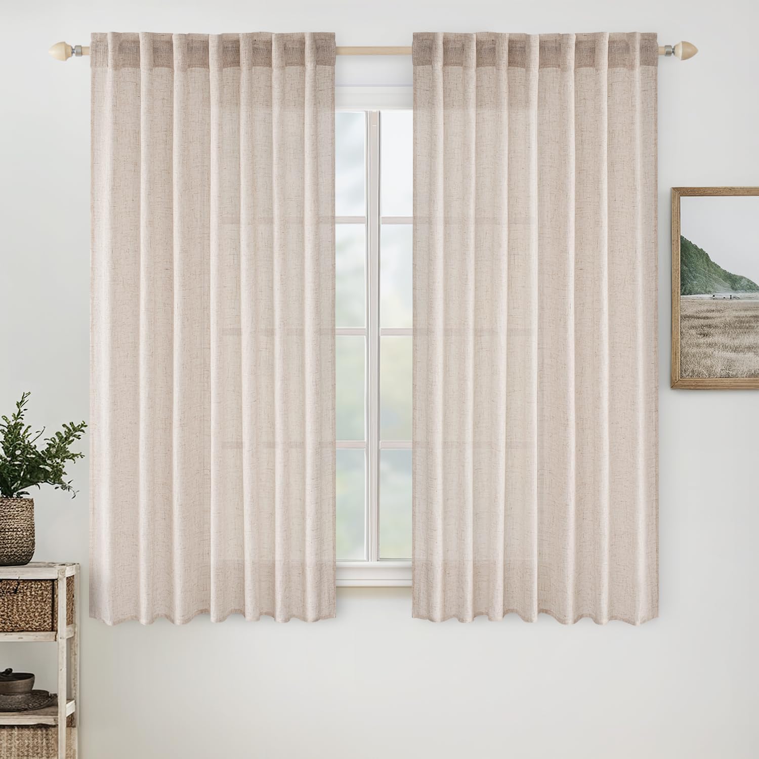 MIULEE Taupe Linen Curtains 84 Inch Length for Bedroom Living Room, Soft Thick Linen Textured Window Drapes Semi Sheer Light Filtering Back Tab Rod Pocket Burlap Look Farmhouse Country Decor, 2 Panels