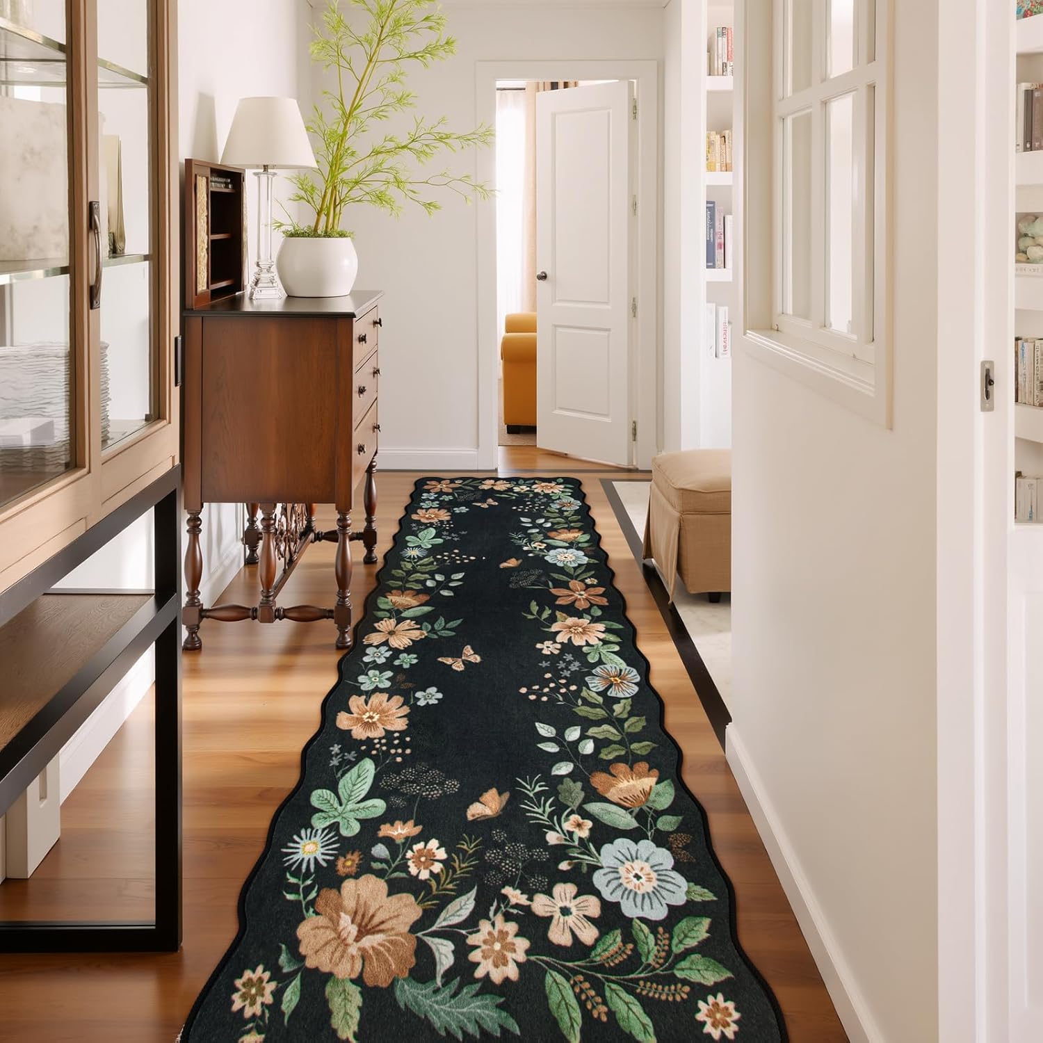 Lahome Floral Washable Rugs 8x10, Non-Slip Soft Green Rug Stain Resistant, Ultra-Thin 8x10 Rugs for Living Room Easy Clean Boho Accent Carpet for Dining Room Office(8x10ft,Green)