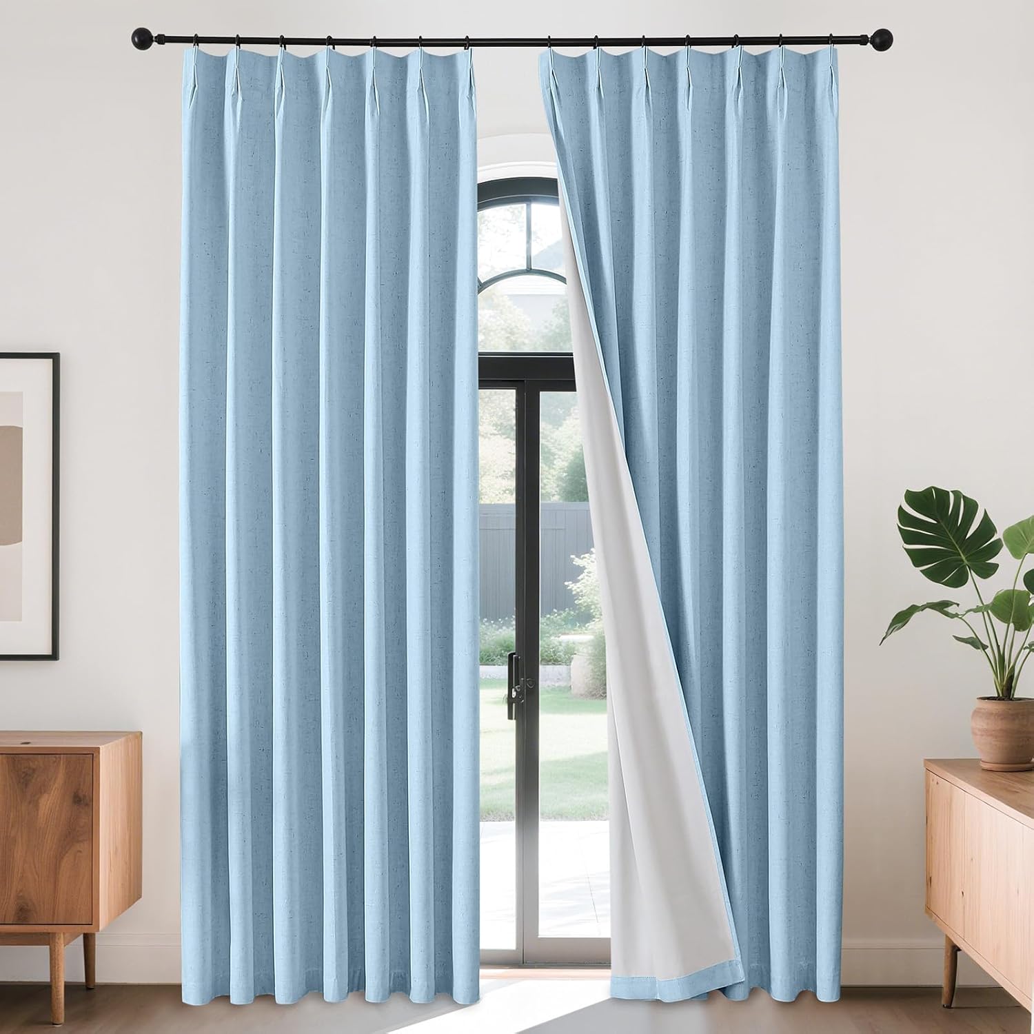 Joydeco Linen Curtains 96 inch Length 2 Panel Set, Light Filtering Curtain for Living Room Bedroom, 52 inch Wide Drapes with Rod Pocket Back Tab (96" Lx52 W, Ivory on Linen)