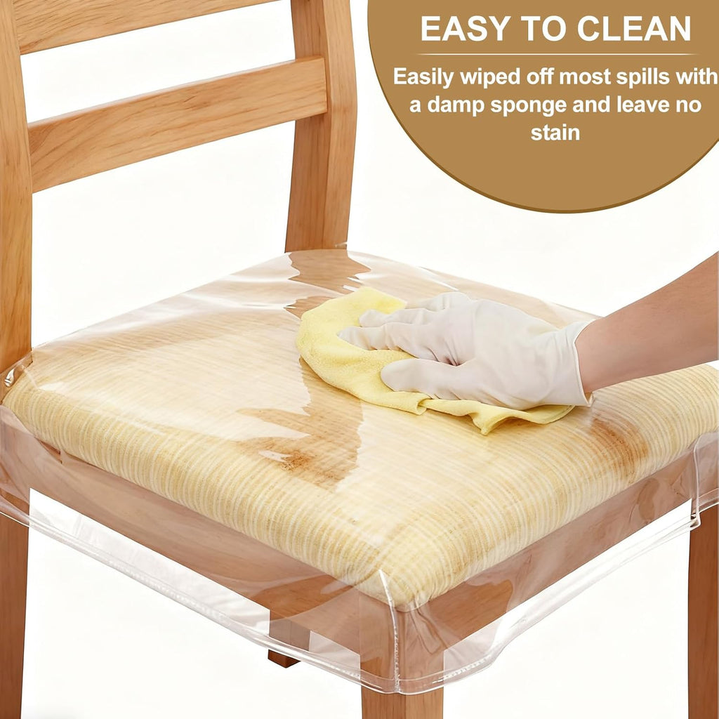 6 Pack Plastic Chair Covers for Dining Chair, Clear Chair Seat Cover Plastic Covers, PVC Seat Protector, Waterproof Kitty Scratch Resistant for Most 21"- 23" Chair