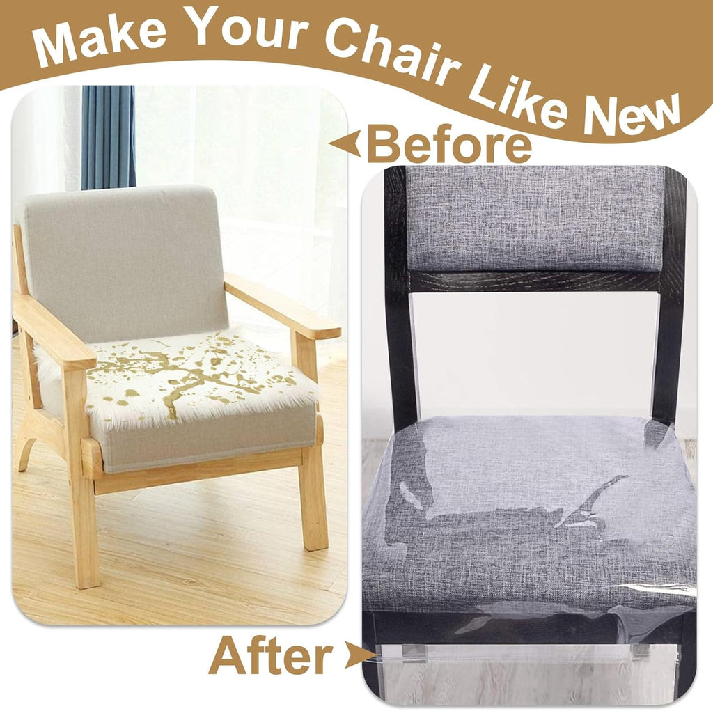 6 Pack Plastic Chair Covers for Dining Chair, Clear Chair Seat Cover Plastic Covers, PVC Seat Protector, Waterproof Kitty Scratch Resistant for Most 21"- 23" Chair