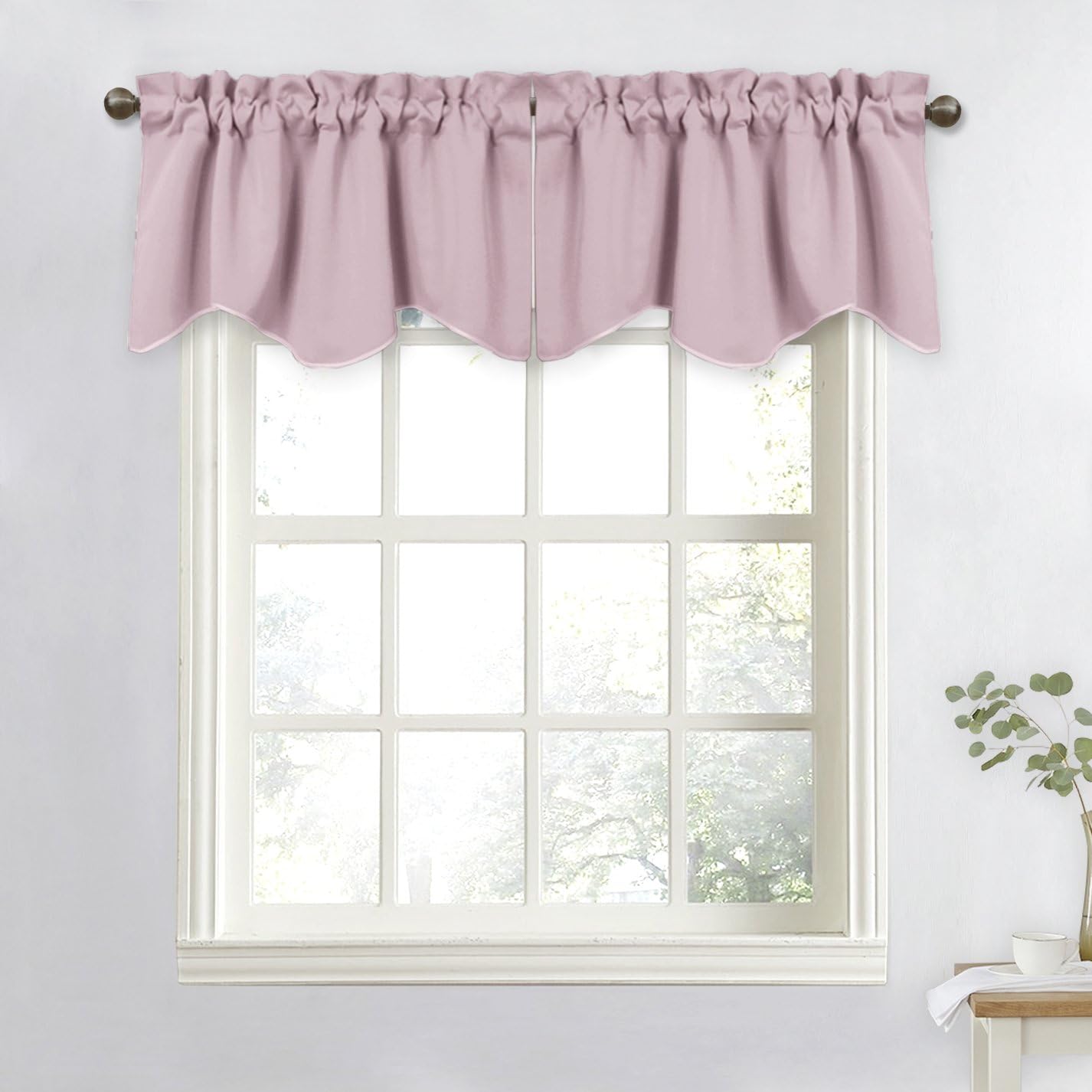 NICETOWN Burgundy Red Blackout Valances, Thermal Insulated Elegant W52 x L18 Scalloped Rod Pocket Curtains Small Window Treatment Tiers Home Decor Panels for Office/Living Room/Christmas, 2 Pairs
