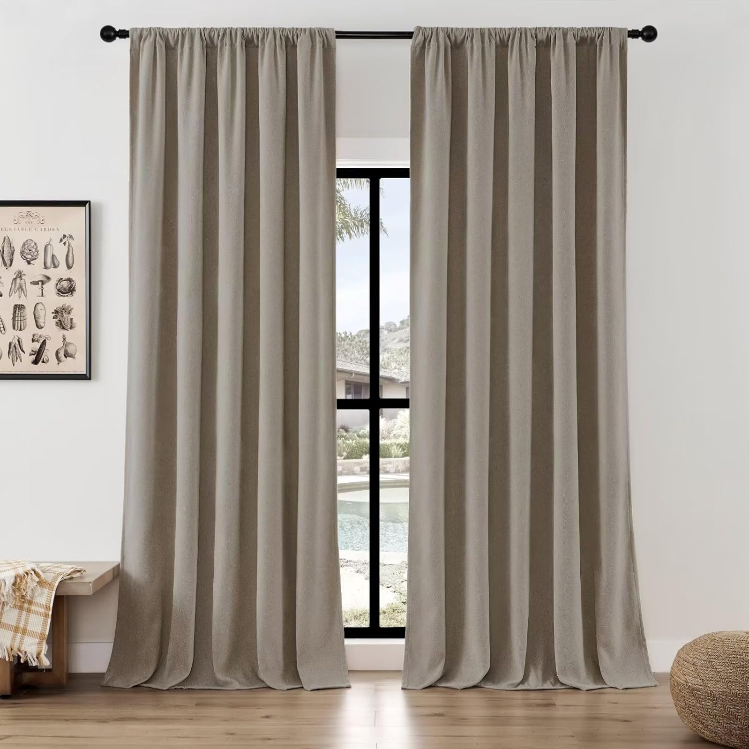 Joydeco Linen Curtains 96 inch Length 2 Panel Set, Light Filtering Curtain for Living Room Bedroom, 52 inch Wide Drapes with Rod Pocket Back Tab (96" Lx52 W, Ivory on Linen)