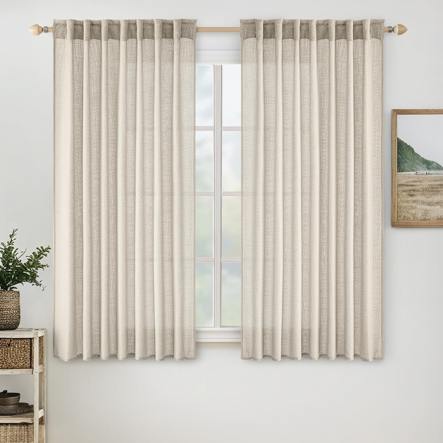 MIULEE Taupe Linen Curtains 84 Inch Length for Bedroom Living Room, Soft Thick Linen Textured Window Drapes Semi Sheer Light Filtering Back Tab Rod Pocket Burlap Look Farmhouse Country Decor, 2 Panels