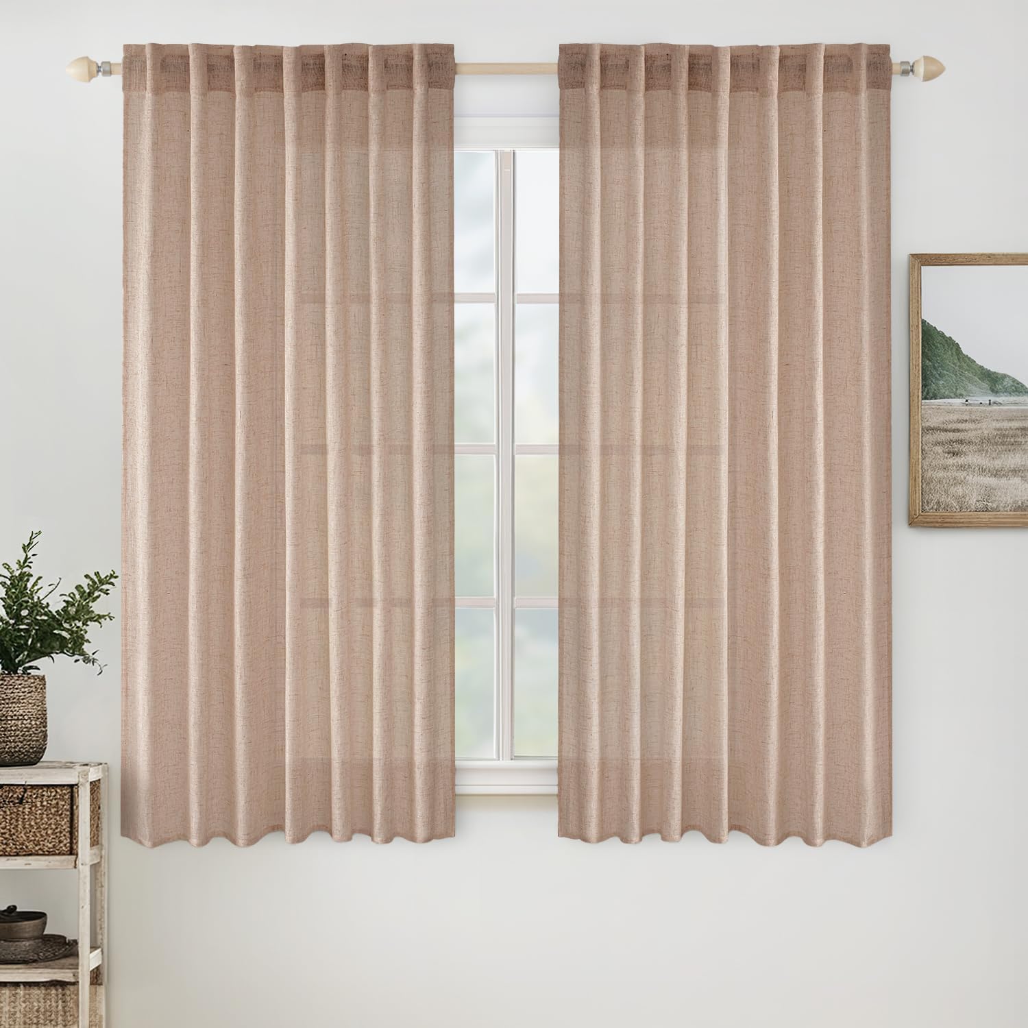 MIULEE Taupe Linen Curtains 84 Inch Length for Bedroom Living Room, Soft Thick Linen Textured Window Drapes Semi Sheer Light Filtering Back Tab Rod Pocket Burlap Look Farmhouse Country Decor, 2 Panels