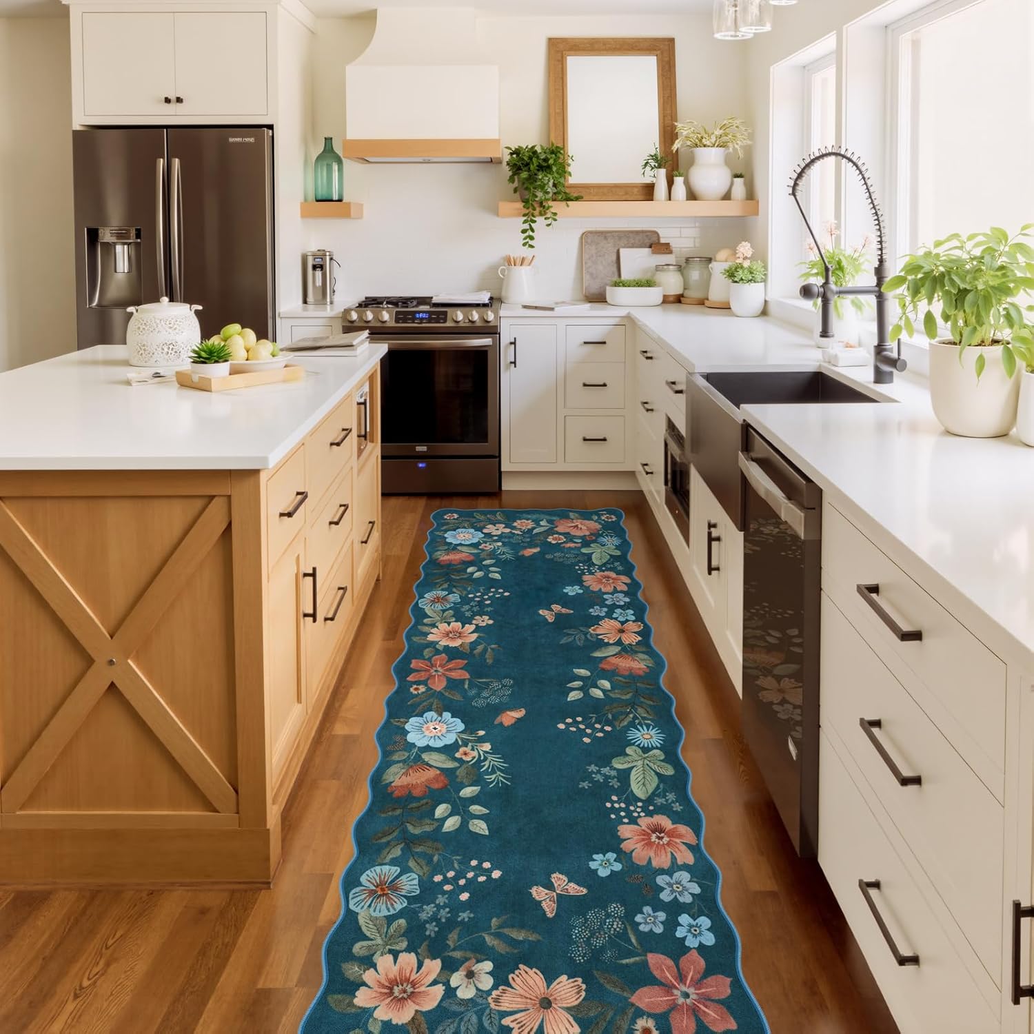 Lahome Floral Washable Rugs 8x10, Non-Slip Soft Green Rug Stain Resistant, Ultra-Thin 8x10 Rugs for Living Room Easy Clean Boho Accent Carpet for Dining Room Office(8x10ft,Green)