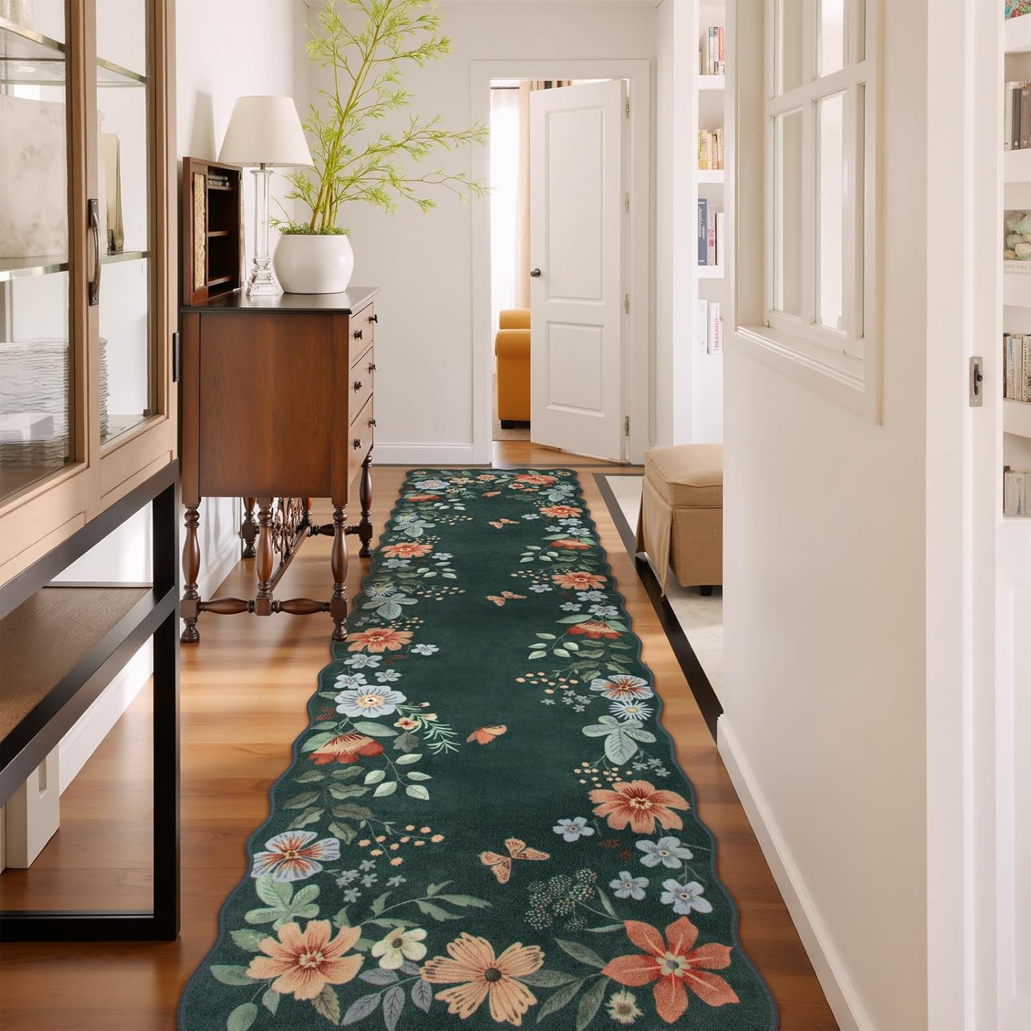 Lahome Floral Washable Rugs 8x10, Non-Slip Soft Green Rug Stain Resistant, Ultra-Thin 8x10 Rugs for Living Room Easy Clean Boho Accent Carpet for Dining Room Office(8x10ft,Green)