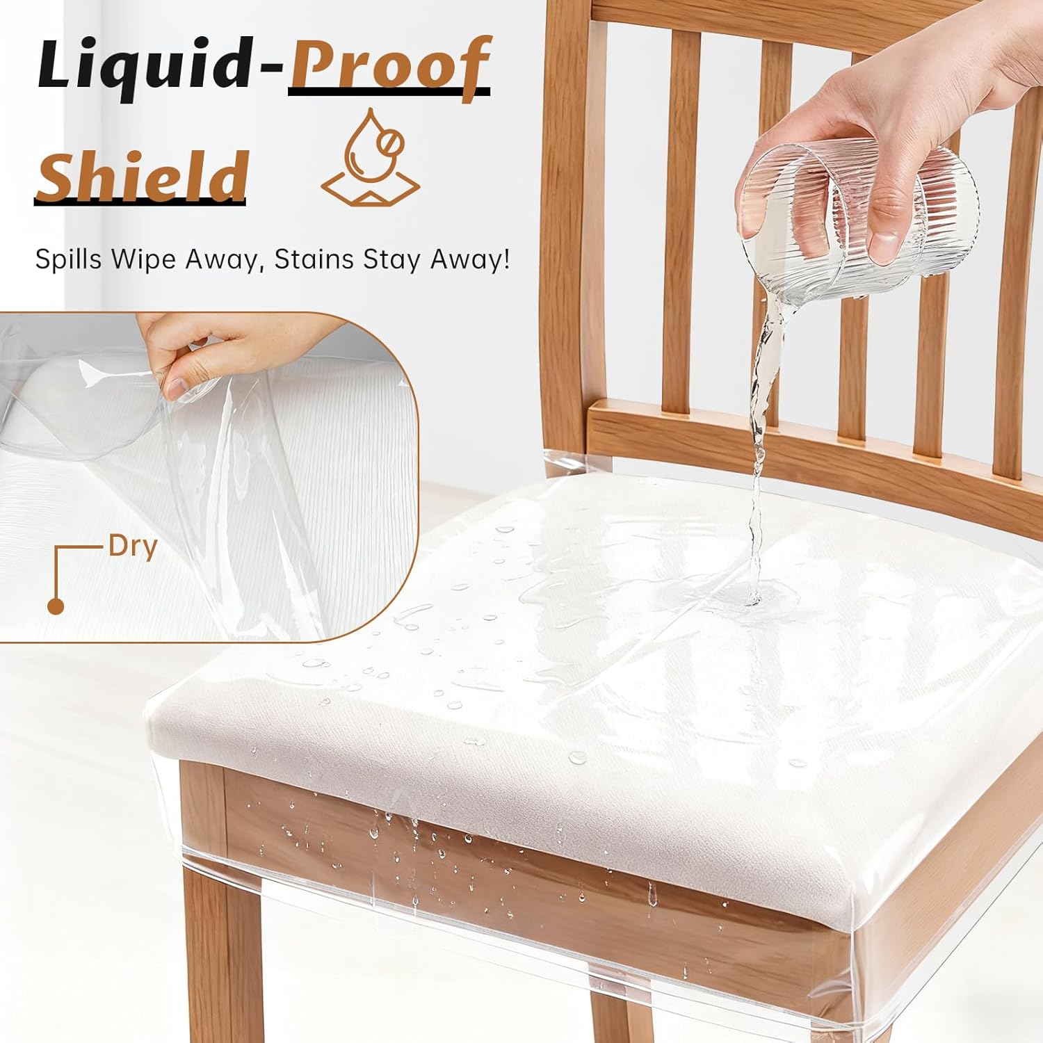 Zipcase 6 Pack Stain, Water and Kitty Scratch Resistant Clear Dining Chair Covers/Slipcovers Chair Protector Waterproof PVC Material, 17”D x 18”W x 4”H with Adjustable Belt Strap, Set of 6