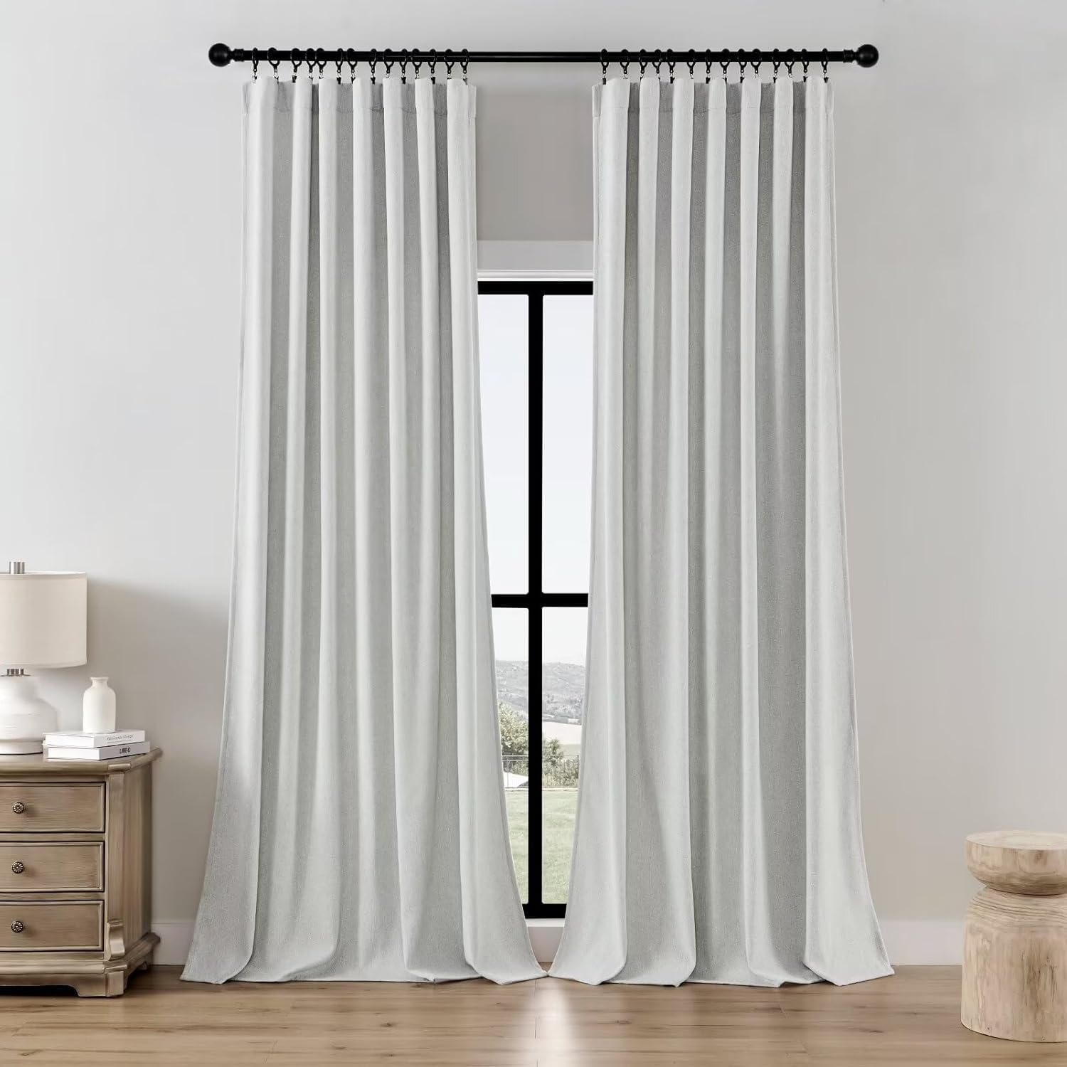 Joydeco Linen Curtains 96 inch Length 2 Panel Set, Light Filtering Curtain for Living Room Bedroom, 52 inch Wide Drapes with Rod Pocket Back Tab (96" Lx52 W, Ivory on Linen)