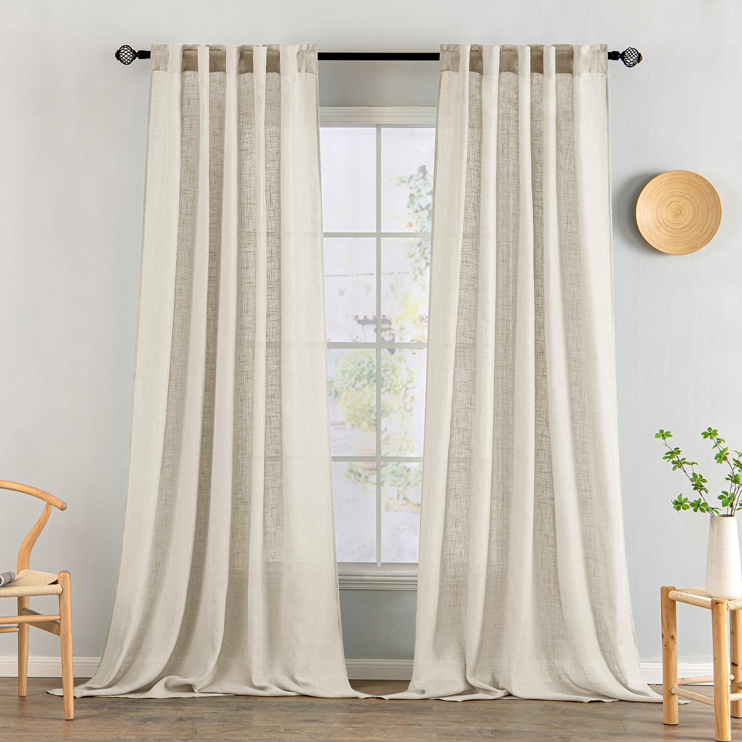 MIULEE Taupe Linen Curtains 84 Inch Length for Bedroom Living Room, Soft Thick Linen Textured Window Drapes Semi Sheer Light Filtering Back Tab Rod Pocket Burlap Look Farmhouse Country Decor, 2 Panels