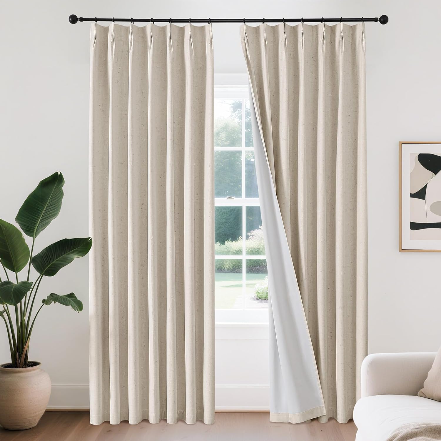 Joydeco Linen Curtains 96 inch Length 2 Panel Set, Light Filtering Curtain for Living Room Bedroom, 52 inch Wide Drapes with Rod Pocket Back Tab (96" Lx52 W, Ivory on Linen)
