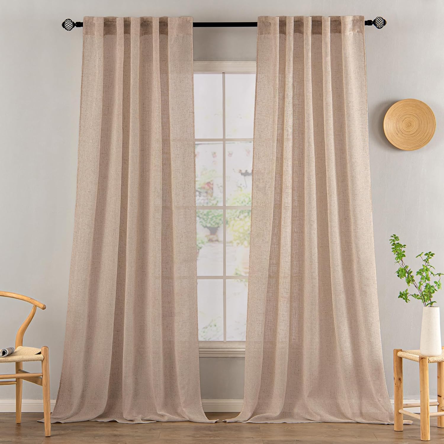 MIULEE Taupe Linen Curtains 84 Inch Length for Bedroom Living Room, Soft Thick Linen Textured Window Drapes Semi Sheer Light Filtering Back Tab Rod Pocket Burlap Look Farmhouse Country Decor, 2 Panels