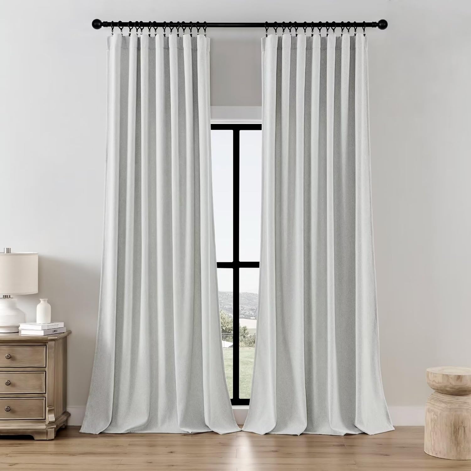 Joydeco Linen Curtains 96 inch Length 2 Panel Set, Light Filtering Curtain for Living Room Bedroom, 52 inch Wide Drapes with Rod Pocket Back Tab (96" Lx52 W, Ivory on Linen)