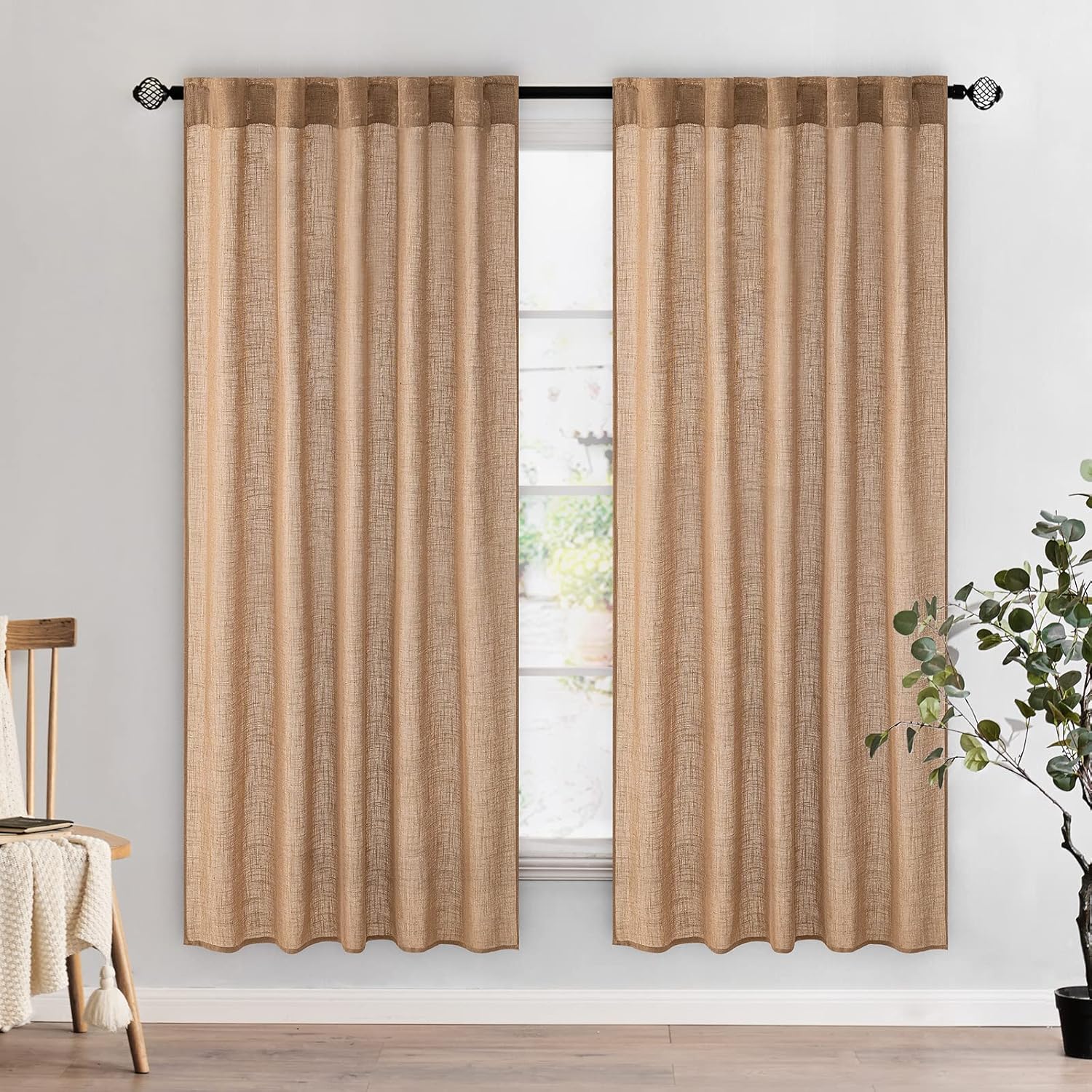 MIULEE Taupe Linen Curtains 84 Inch Length for Bedroom Living Room, Soft Thick Linen Textured Window Drapes Semi Sheer Light Filtering Back Tab Rod Pocket Burlap Look Farmhouse Country Decor, 2 Panels