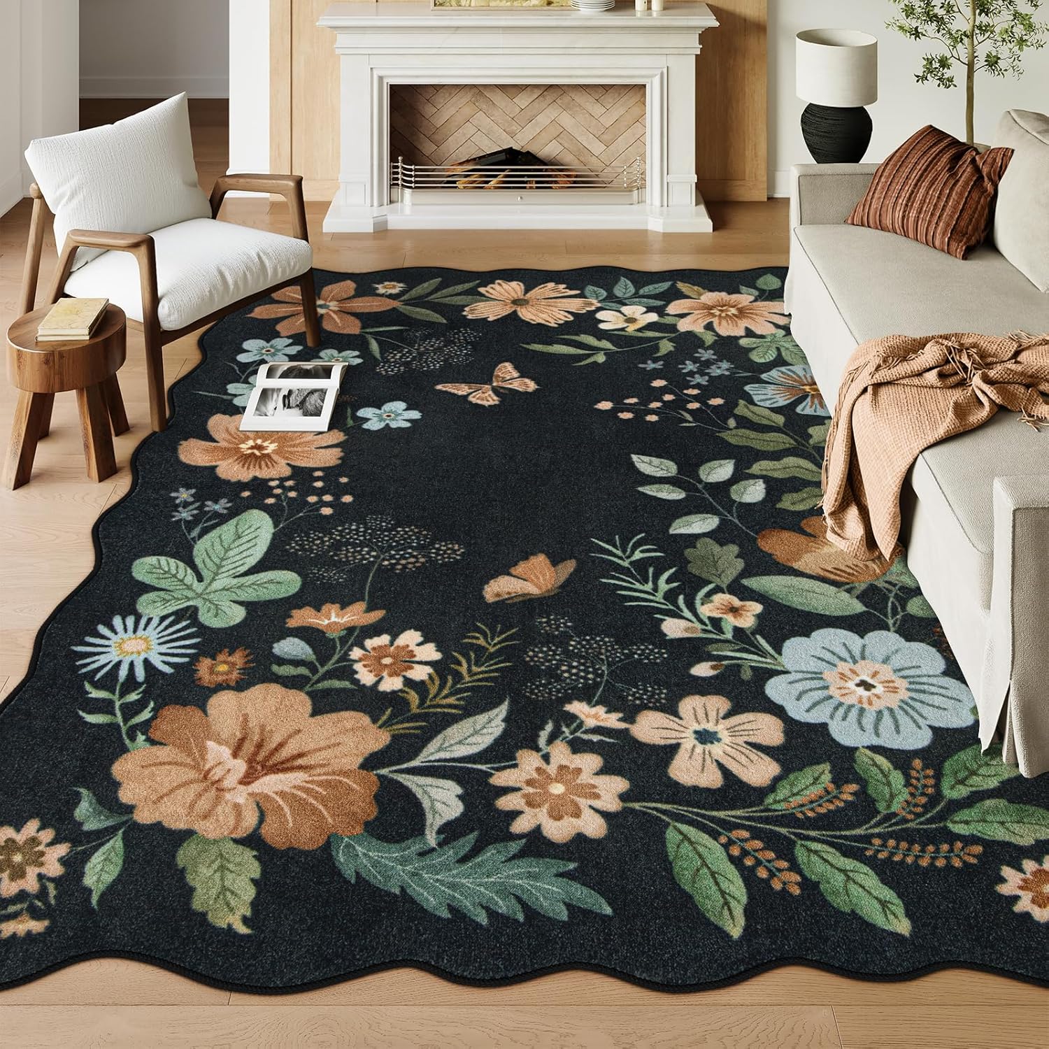Lahome Floral Washable Rugs 8x10, Non-Slip Soft Green Rug Stain Resistant, Ultra-Thin 8x10 Rugs for Living Room Easy Clean Boho Accent Carpet for Dining Room Office(8x10ft,Green)