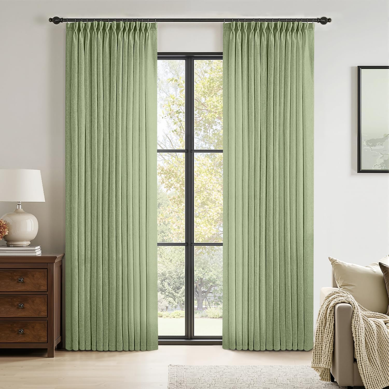 MIULEE 96 Inches Long Pinch Pleated Natural Linen Curtains 2 Panels Set for Bedroom Living Room, Viral Pleat Semi Sheer Drapes Light Filtering Textured Sheer Curtains with Hooks Floor to Ceiling