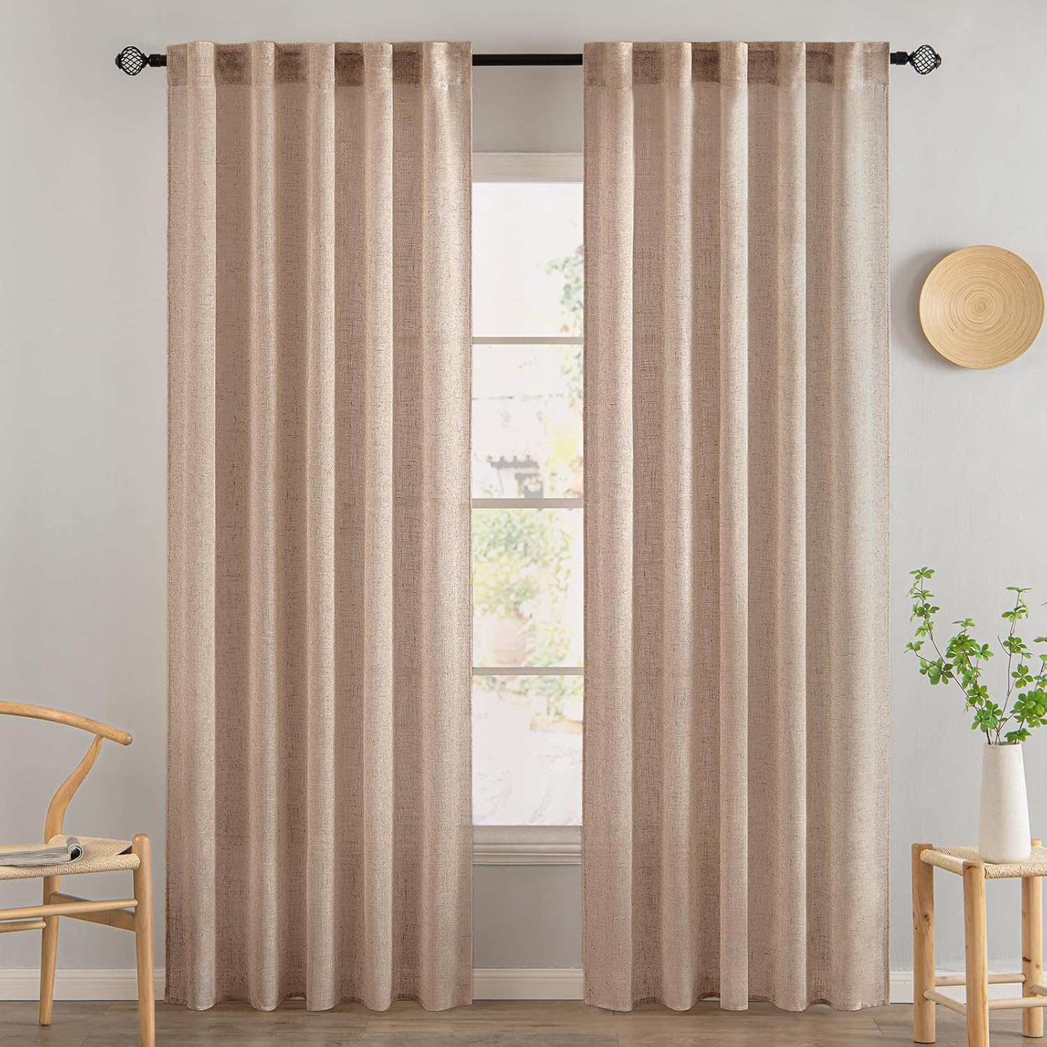 MIULEE Taupe Linen Curtains 84 Inch Length for Bedroom Living Room, Soft Thick Linen Textured Window Drapes Semi Sheer Light Filtering Back Tab Rod Pocket Burlap Look Farmhouse Country Decor, 2 Panels