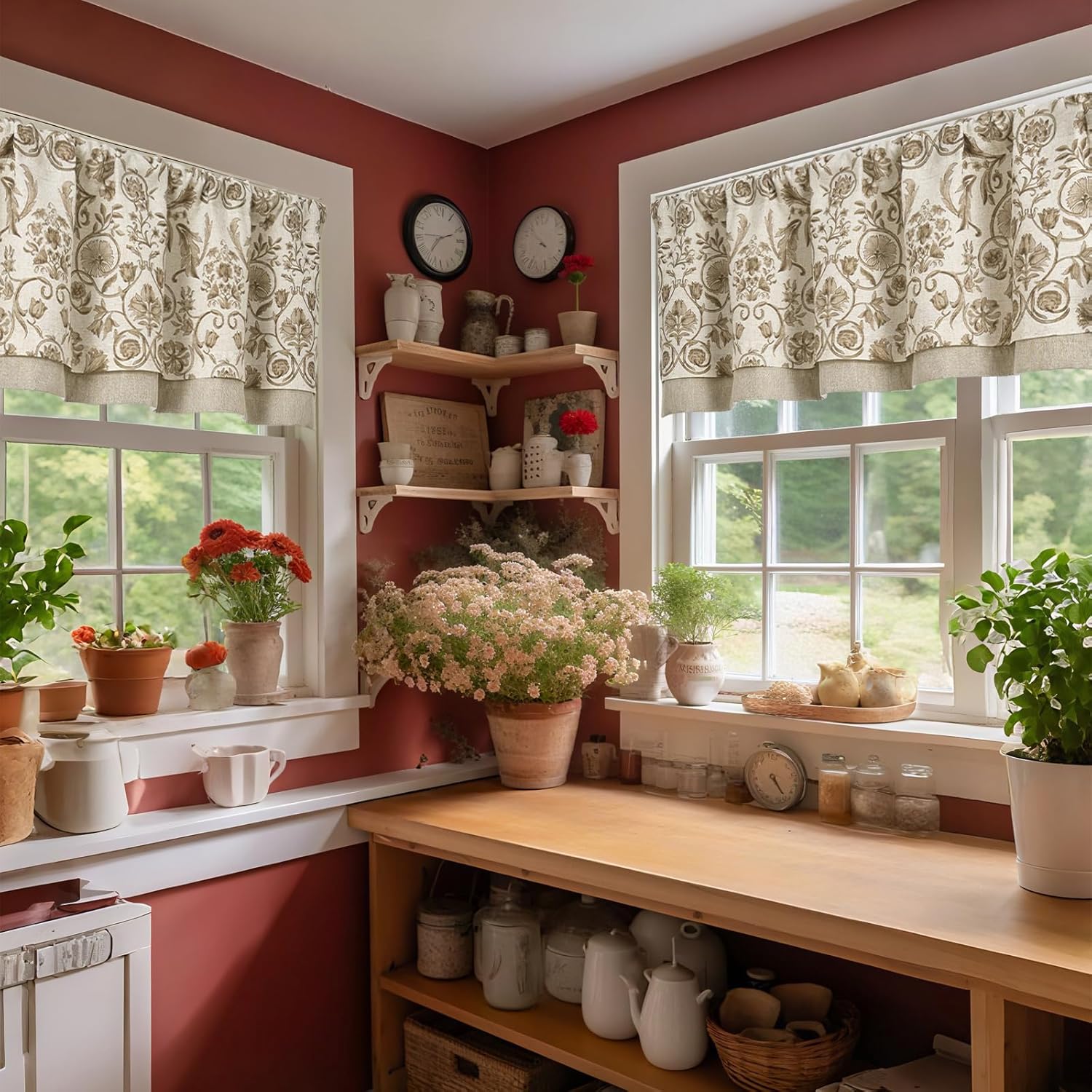 JINCHAN Linen Valance Kitchen Curtain for Windows Double Layer 16 Inch for Living Room Bedroom Bathroom Window Treatment Blackout Vintage Rustic Farmhouse Cottagecore Rod Pocket 1 Panel Taupe on Beige