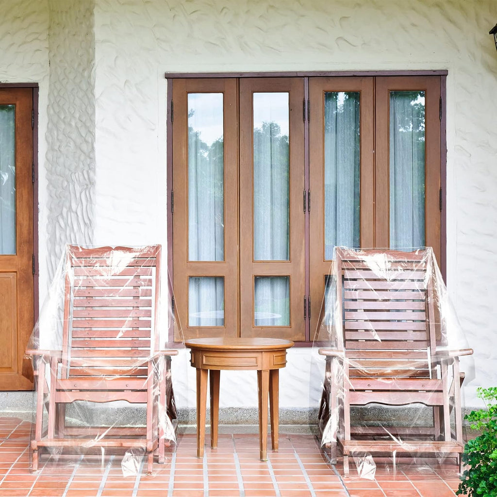 Tudomro 8 Pcs Outdoor Plastic Chair Cover Waterproof Armchair Clear Dust Proof Plastic Couch Cover for Furniture Sofa Chair Couch Recliner Furniture Storage and Moving, 37 x 30 x 30 Inch