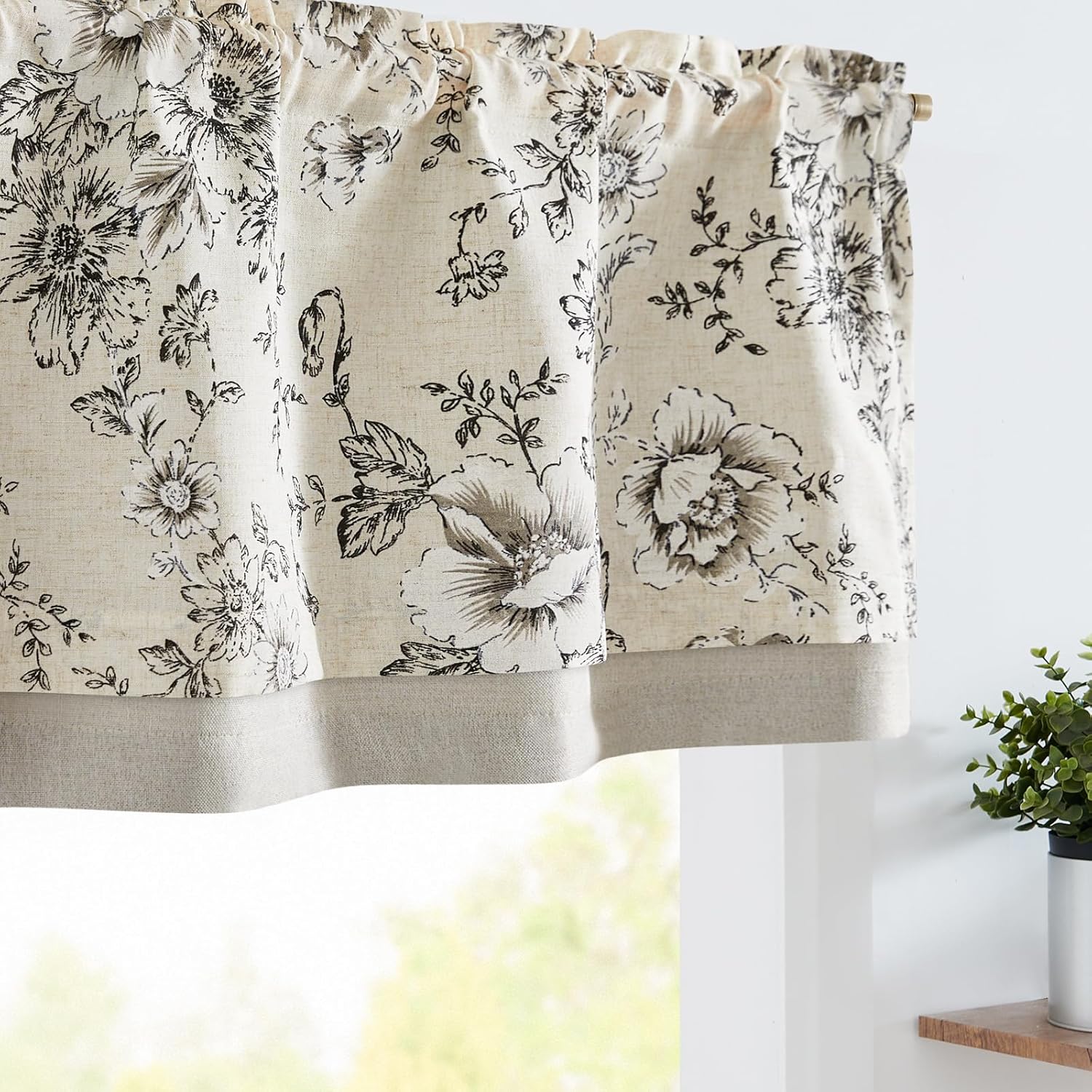 JINCHAN Linen Valance Kitchen Curtain for Windows Double Layer 16 Inch for Living Room Bedroom Bathroom Window Treatment Blackout Vintage Rustic Farmhouse Cottagecore Rod Pocket 1 Panel Taupe on Beige