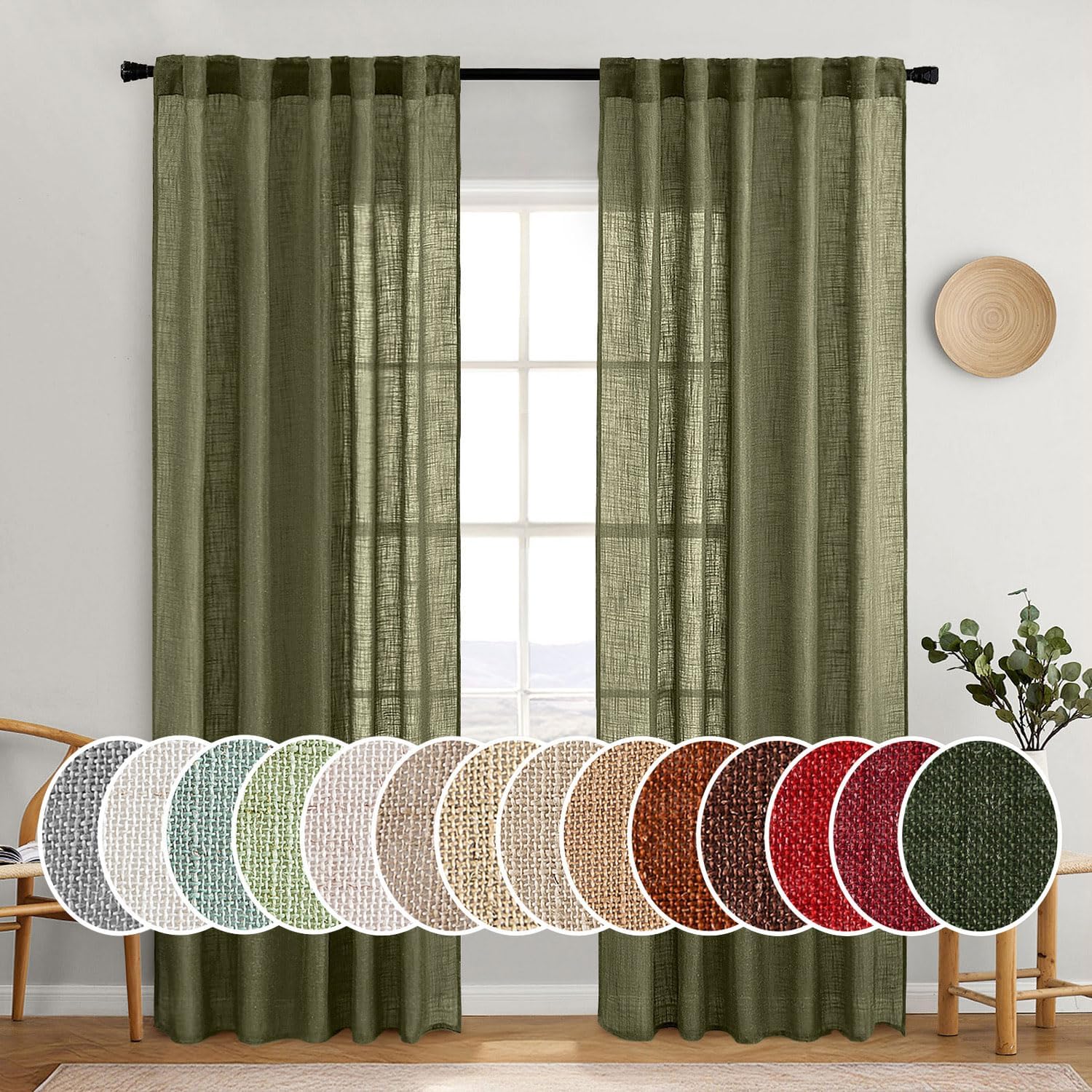 MIULEE Taupe Linen Curtains 84 Inch Length for Bedroom Living Room, Soft Thick Linen Textured Window Drapes Semi Sheer Light Filtering Back Tab Rod Pocket Burlap Look Farmhouse Country Decor, 2 Panels