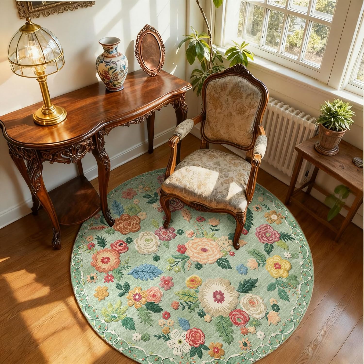 8x10 Area Rugs for Living Room: Washable Rug Stain Resistant Distressed Vintage Floral Rug Non Slip Low Pile Faux Wool Soft Large Area Rugs for Bedroom Bedside Farmhouse Dining Room Kids Nursery