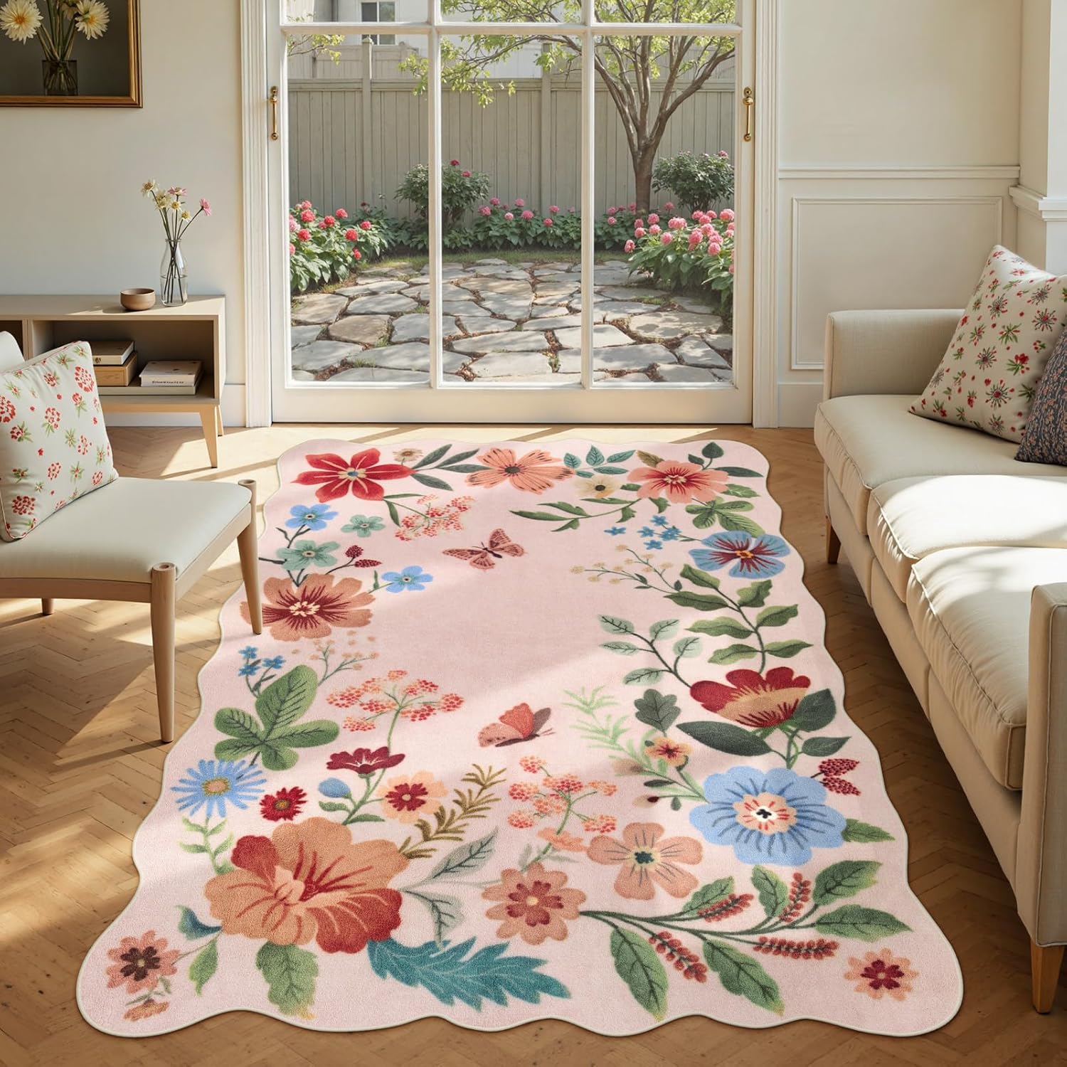 Lahome Floral Washable Rugs 8x10, Non-Slip Soft Green Rug Stain Resistant, Ultra-Thin 8x10 Rugs for Living Room Easy Clean Boho Accent Carpet for Dining Room Office(8x10ft,Green)