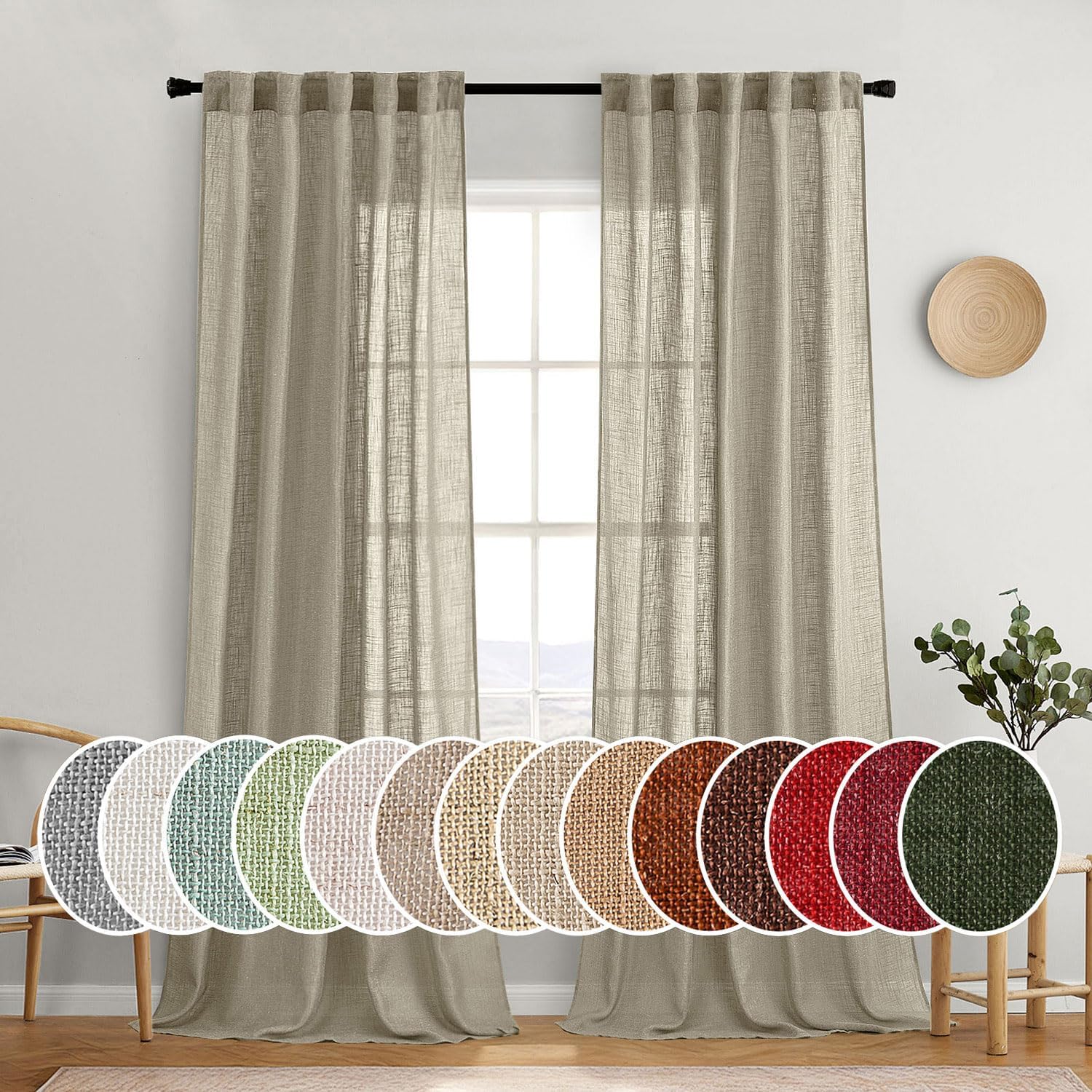 MIULEE Taupe Linen Curtains 84 Inch Length for Bedroom Living Room, Soft Thick Linen Textured Window Drapes Semi Sheer Light Filtering Back Tab Rod Pocket Burlap Look Farmhouse Country Decor, 2 Panels