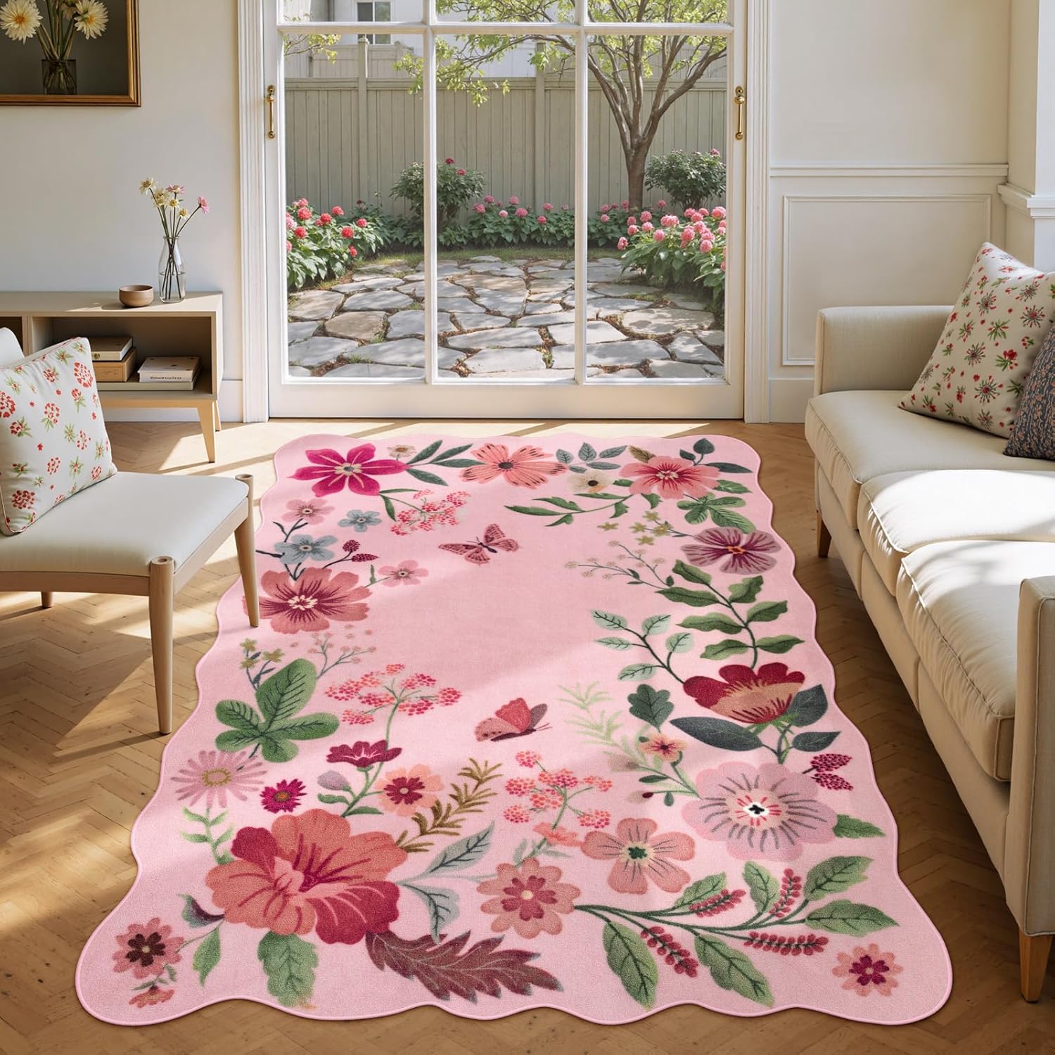 Lahome Floral Washable Rugs 8x10, Non-Slip Soft Green Rug Stain Resistant, Ultra-Thin 8x10 Rugs for Living Room Easy Clean Boho Accent Carpet for Dining Room Office(8x10ft,Green)