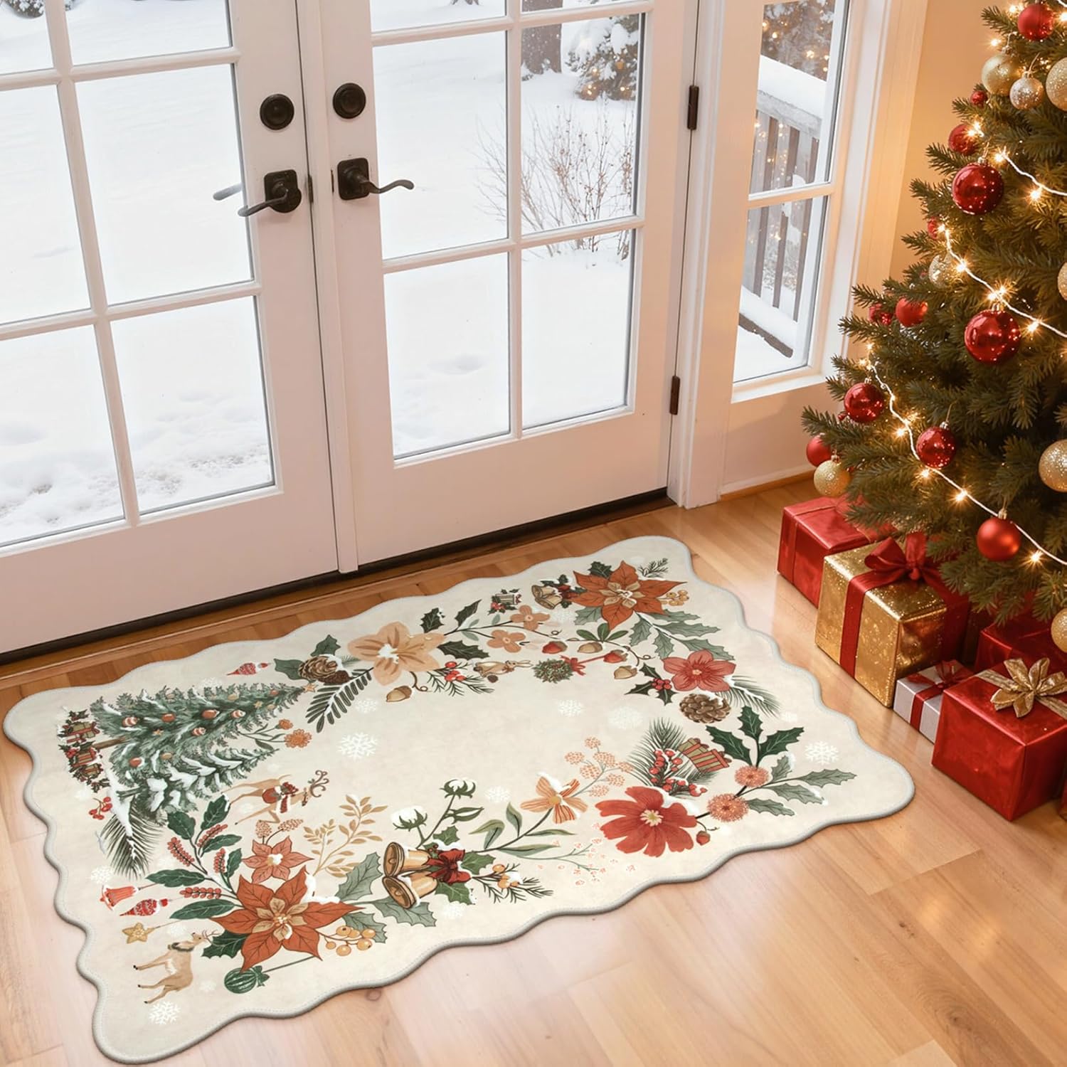 Lahome Floral Washable Rugs 8x10, Non-Slip Soft Green Rug Stain Resistant, Ultra-Thin 8x10 Rugs for Living Room Easy Clean Boho Accent Carpet for Dining Room Office(8x10ft,Green)