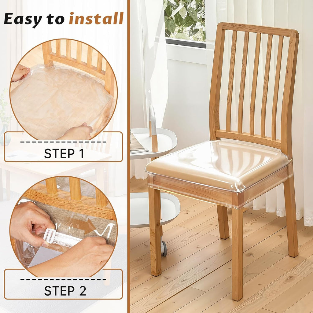 Zipcase 6 Pack Stain, Water and Kitty Scratch Resistant Clear Dining Chair Covers/Slipcovers Chair Protector Waterproof PVC Material, 17”D x 18”W x 4”H with Adjustable Belt Strap, Set of 6