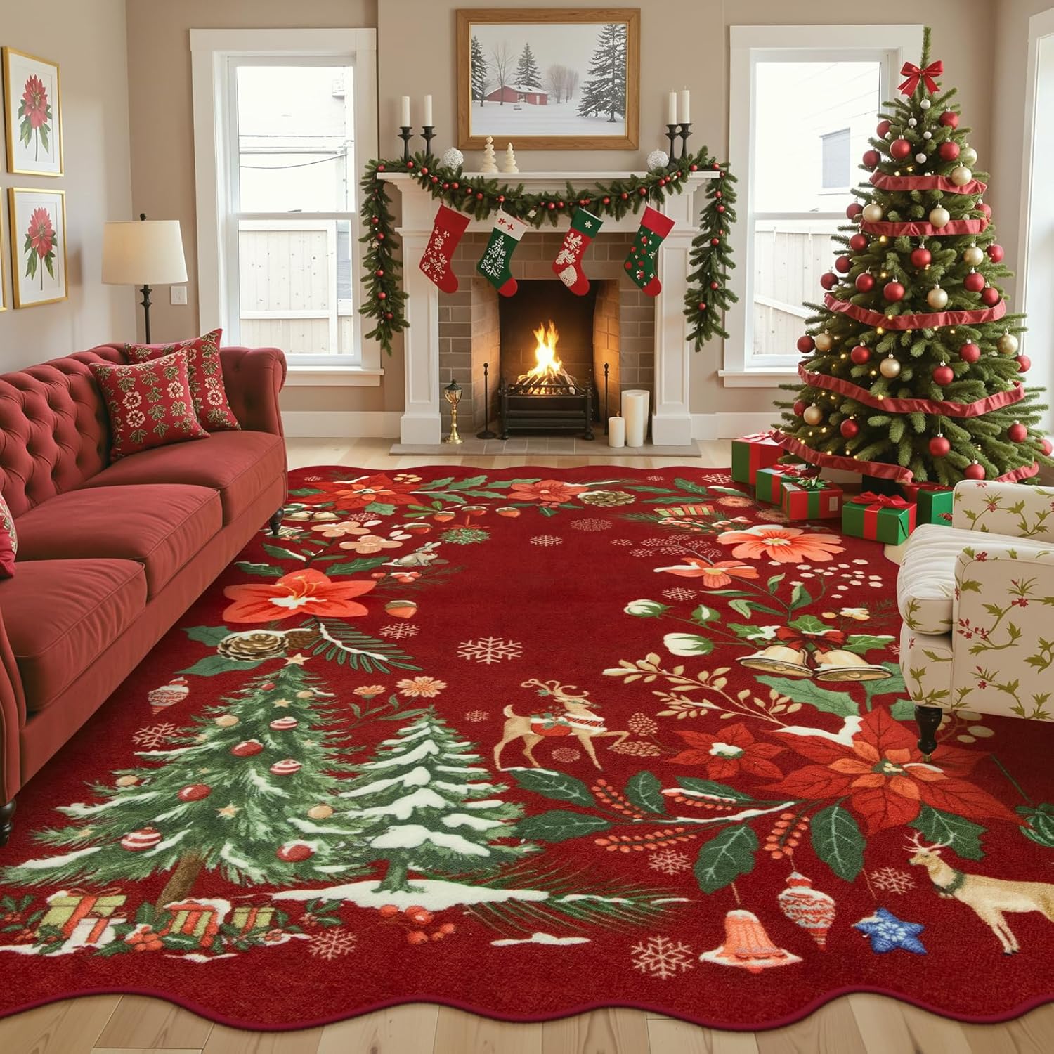 Lahome Floral Washable Rugs 8x10, Non-Slip Soft Green Rug Stain Resistant, Ultra-Thin 8x10 Rugs for Living Room Easy Clean Boho Accent Carpet for Dining Room Office(8x10ft,Green)