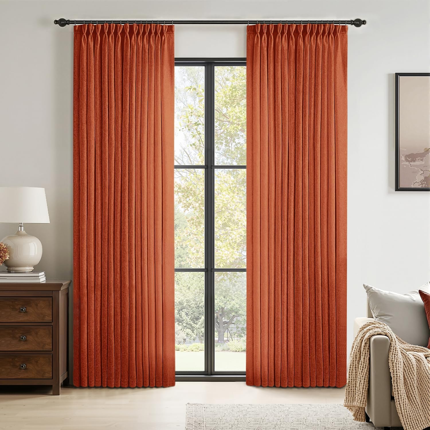MIULEE 96 Inches Long Pinch Pleated Natural Linen Curtains 2 Panels Set for Bedroom Living Room, Viral Pleat Semi Sheer Drapes Light Filtering Textured Sheer Curtains with Hooks Floor to Ceiling