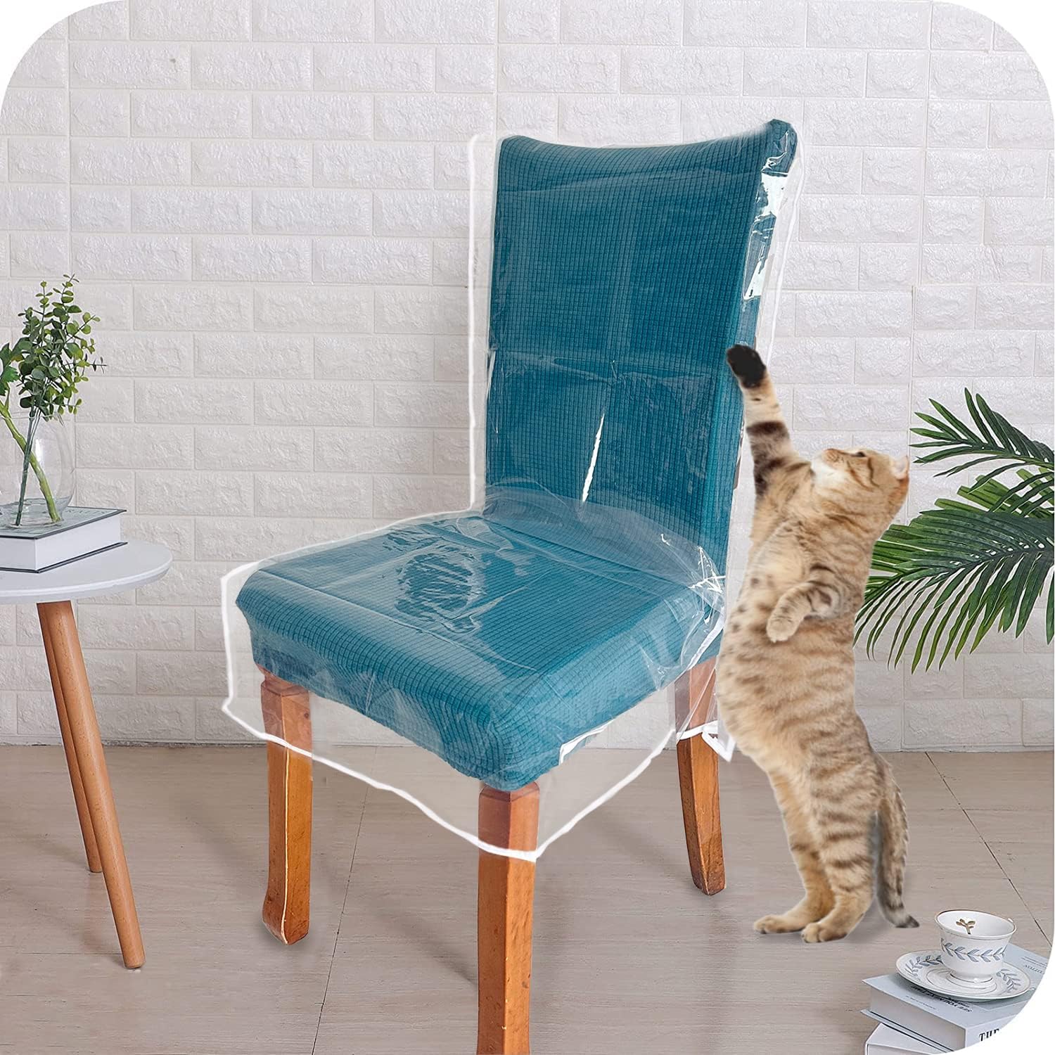 6 Pack Plastic Chair Covers, Clear Dining Room Chairs Cover Set, Transparent Waterproof Seat Protector from Cat Scratch, Dust, Spill, Pet Hair and Easy Clean