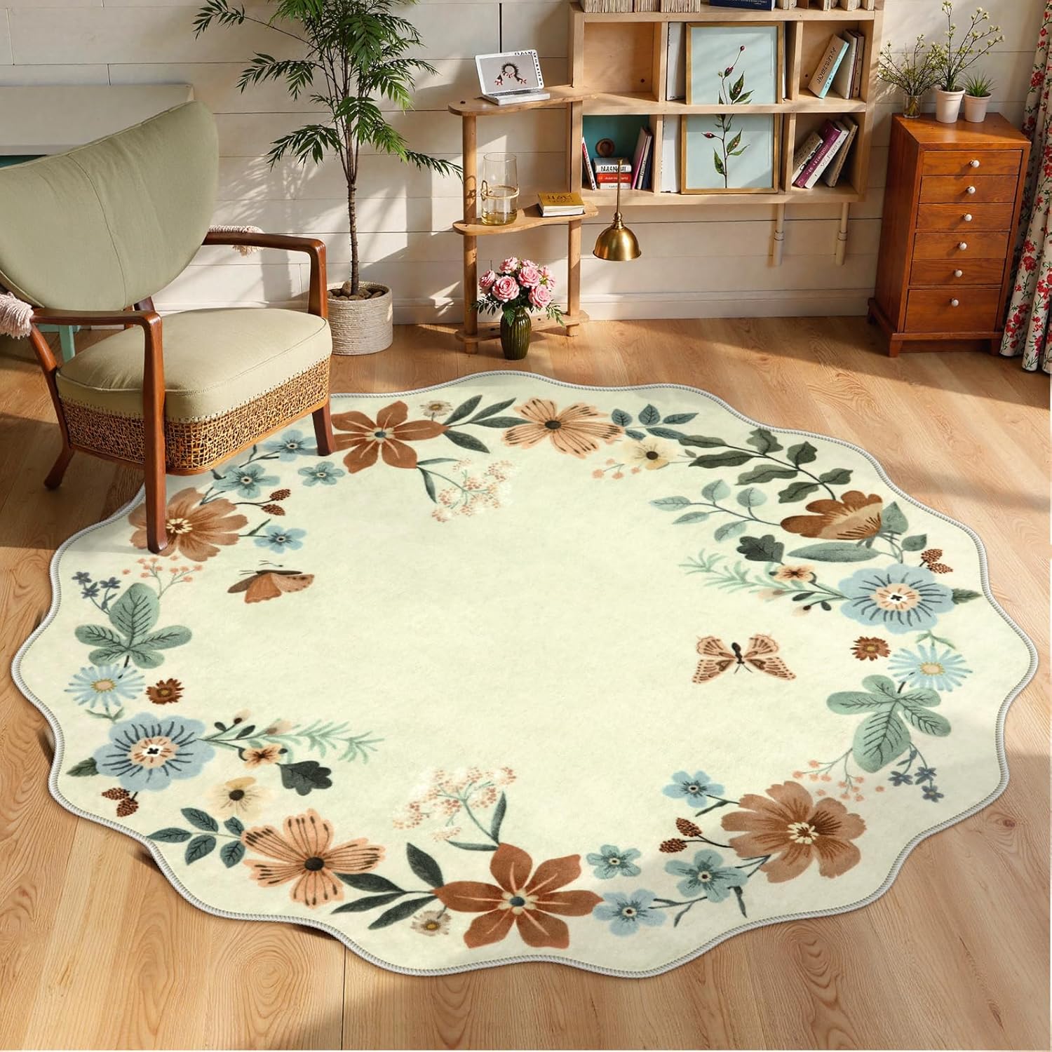 Lahome Floral Washable Rugs 8x10, Non-Slip Soft Green Rug Stain Resistant, Ultra-Thin 8x10 Rugs for Living Room Easy Clean Boho Accent Carpet for Dining Room Office(8x10ft,Green)