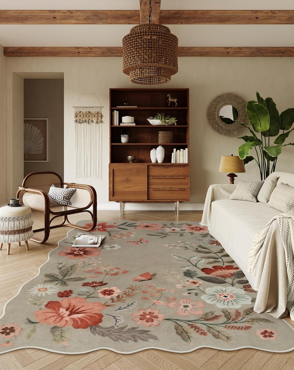 Lahome Floral Washable Rugs 8x10, Non-Slip Soft Green Rug Stain Resistant, Ultra-Thin 8x10 Rugs for Living Room Easy Clean Boho Accent Carpet for Dining Room Office(8x10ft,Green)