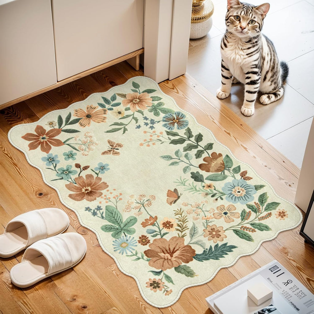 Lahome Floral Washable Rugs 8x10, Non-Slip Soft Green Rug Stain Resistant, Ultra-Thin 8x10 Rugs for Living Room Easy Clean Boho Accent Carpet for Dining Room Office(8x10ft,Green)