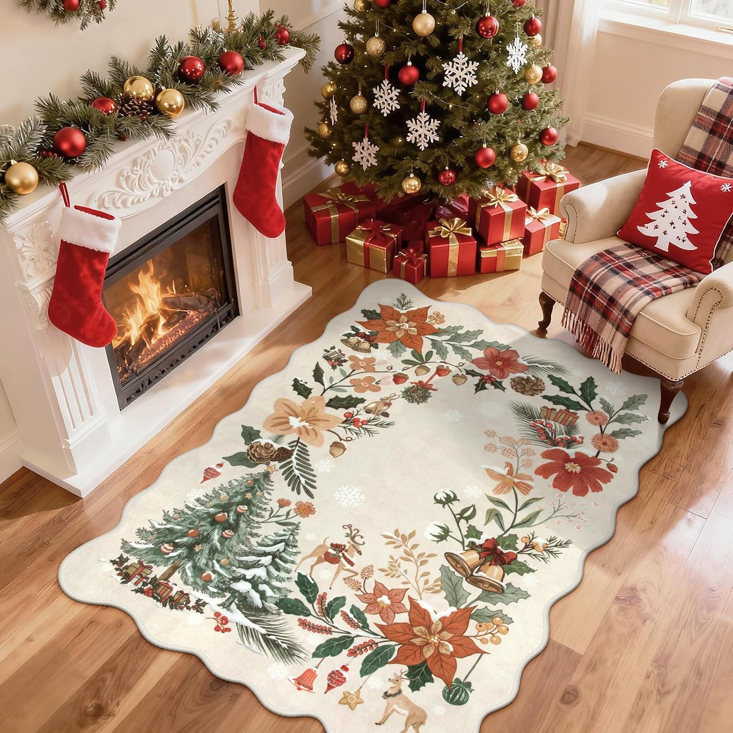 Lahome Floral Washable Rugs 8x10, Non-Slip Soft Green Rug Stain Resistant, Ultra-Thin 8x10 Rugs for Living Room Easy Clean Boho Accent Carpet for Dining Room Office(8x10ft,Green)