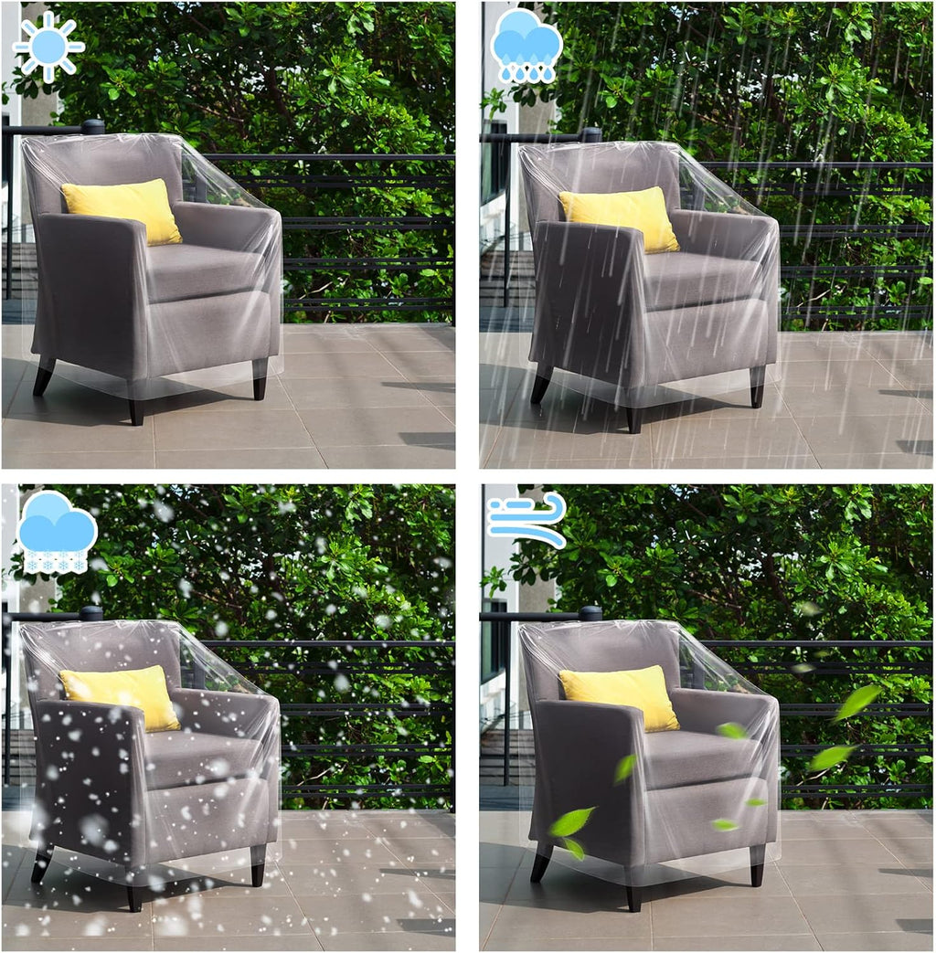 Tudomro 8 Pcs Outdoor Plastic Chair Cover Waterproof Armchair Clear Dust Proof Plastic Couch Cover for Furniture Sofa Chair Couch Recliner Furniture Storage and Moving, 37 x 30 x 30 Inch