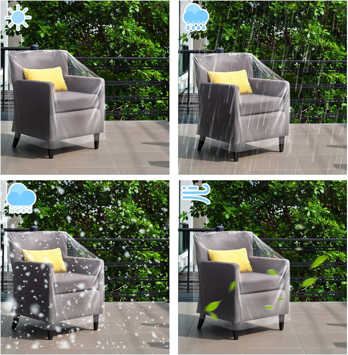 Tudomro 8 Pcs Outdoor Plastic Chair Cover Waterproof Armchair Clear Dust Proof Plastic Couch Cover for Furniture Sofa Chair Couch Recliner Furniture Storage and Moving, 37 x 30 x 30 Inch