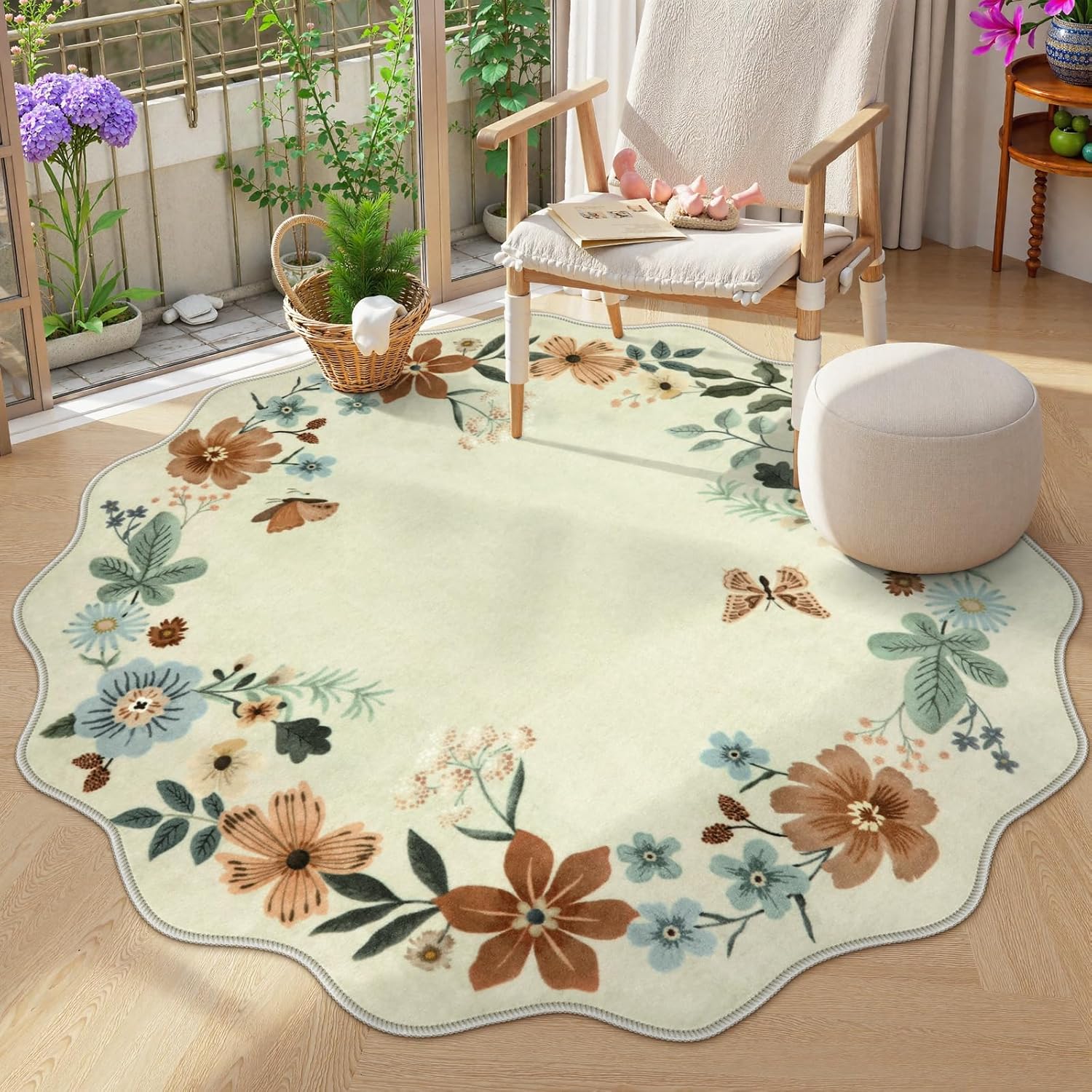 Lahome Floral Washable Rugs 8x10, Non-Slip Soft Green Rug Stain Resistant, Ultra-Thin 8x10 Rugs for Living Room Easy Clean Boho Accent Carpet for Dining Room Office(8x10ft,Green)