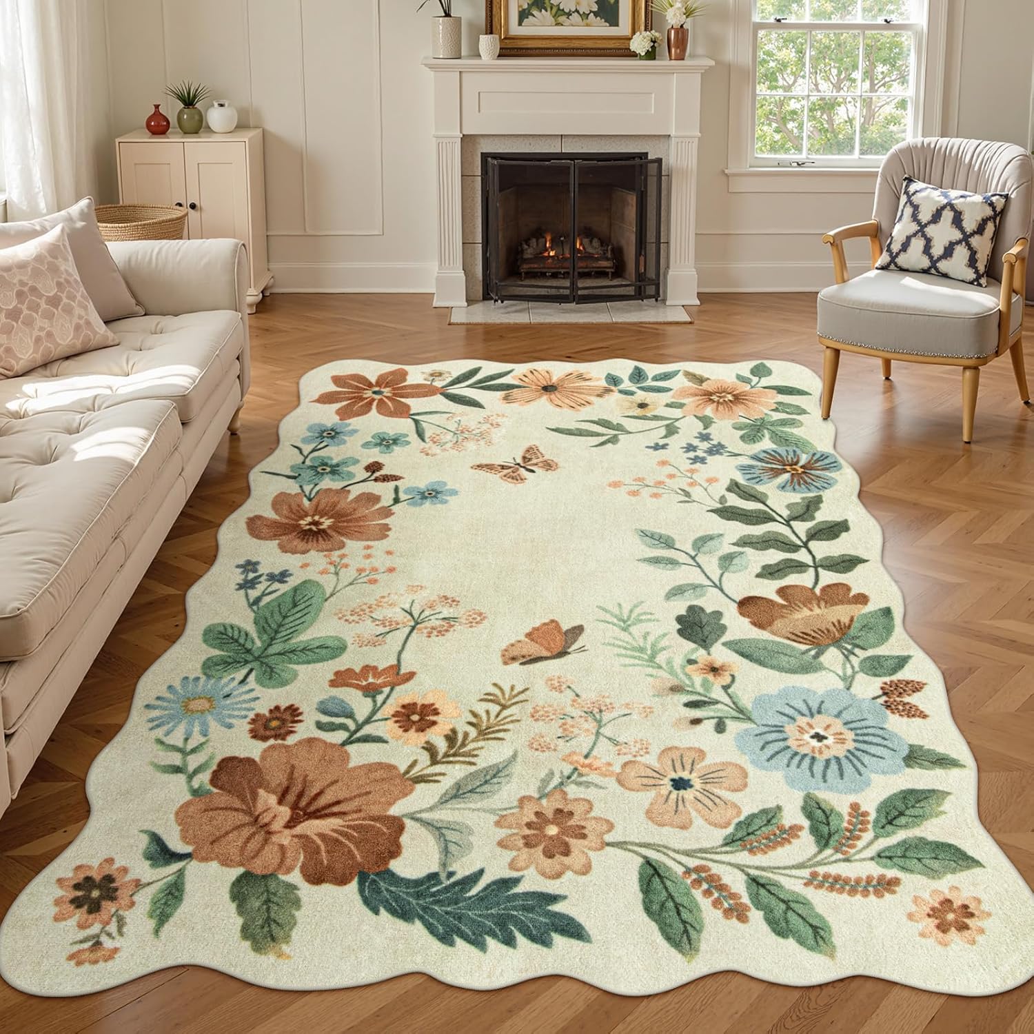 Lahome Floral Washable Rugs 8x10, Non-Slip Soft Green Rug Stain Resistant, Ultra-Thin 8x10 Rugs for Living Room Easy Clean Boho Accent Carpet for Dining Room Office(8x10ft,Green)