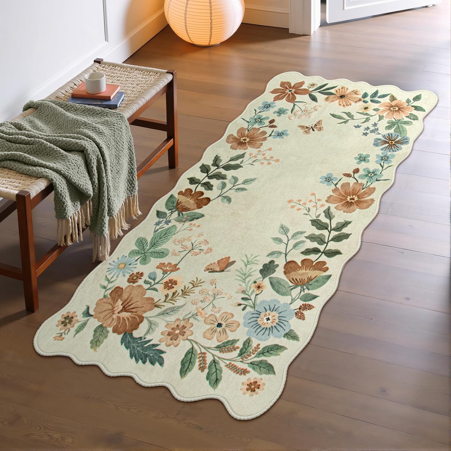 Lahome Floral Washable Rugs 8x10, Non-Slip Soft Green Rug Stain Resistant, Ultra-Thin 8x10 Rugs for Living Room Easy Clean Boho Accent Carpet for Dining Room Office(8x10ft,Green)